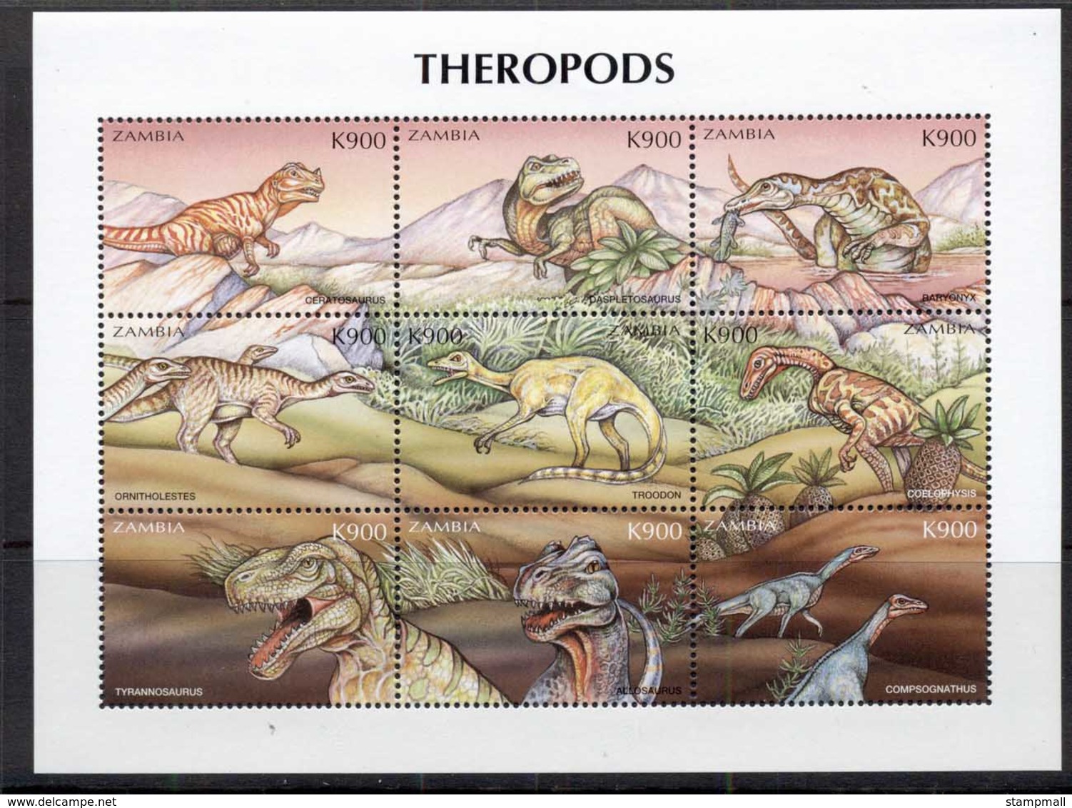 Zambia 1999 Prehistoric Animals, Dinosaurs Sheetlet MUH - Zambia (1965-...)