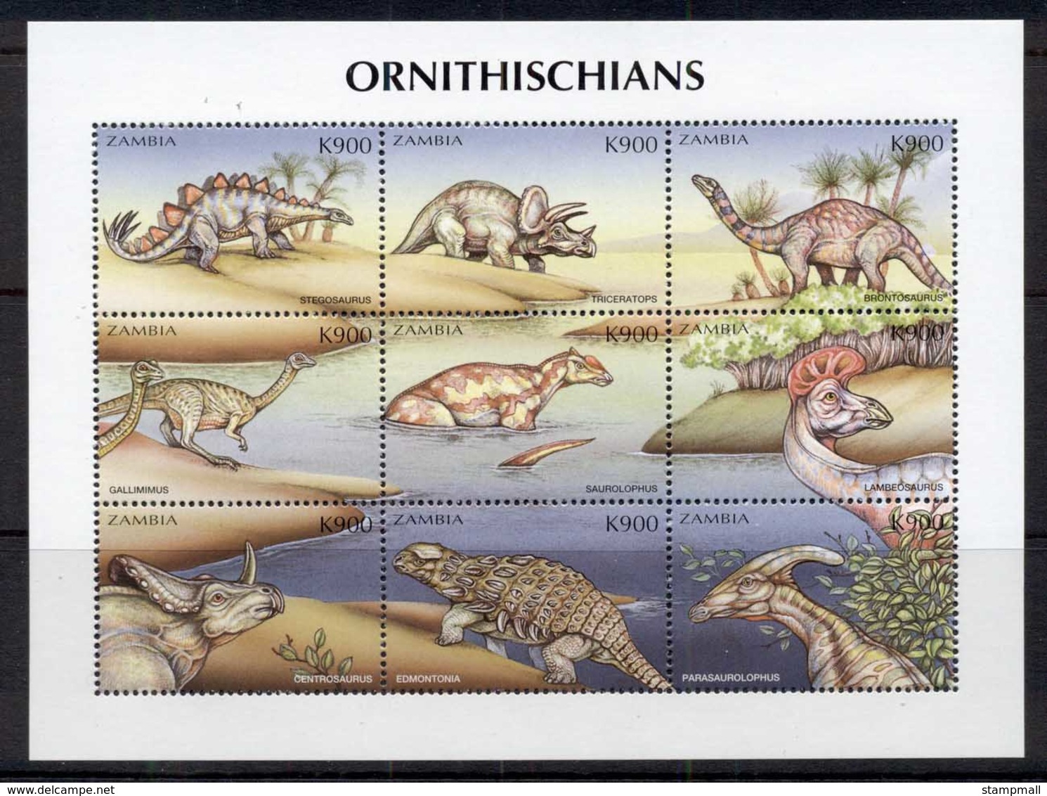 Zambia 1999 Prehistoric Animals, Dinosaurs Sheetlet MUH - Zambia (1965-...)