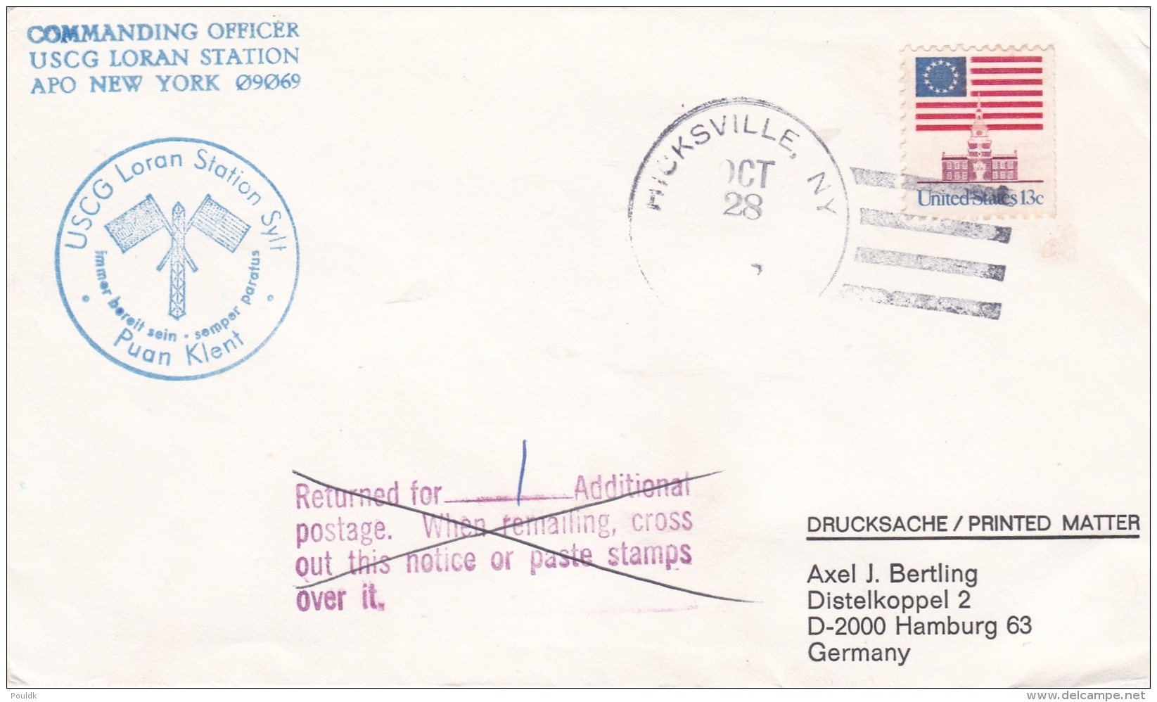 US Modern Fieldpost From USCG Loran Station At Puan Klent, Sylt Germany (APO 09069) P/m Picksville, NY 1981 (DD21-51) - Militaria