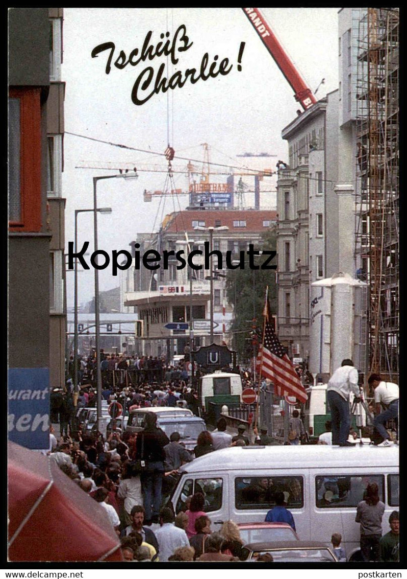 ÄLTERE POSTKARTE BERLIN TSCHÜSS CHECKPOINT CHARLIE ABTRANSPORT 22.06.1990 BERLINER MAUER LE MUR THE WALL American Flag - Berliner Mauer