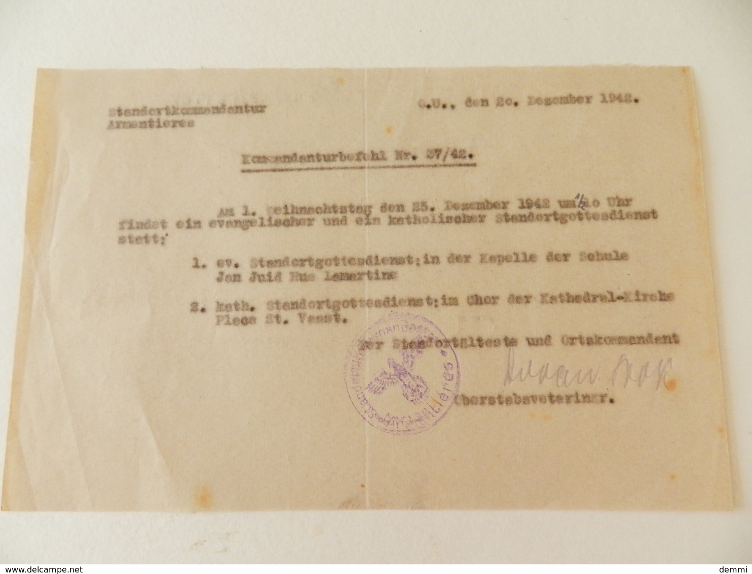 Militaria  - Armentières (59) - 1942  - Document En Allemand  - Cachet De La StandortKpmmandantur  D'Armentières - Documents