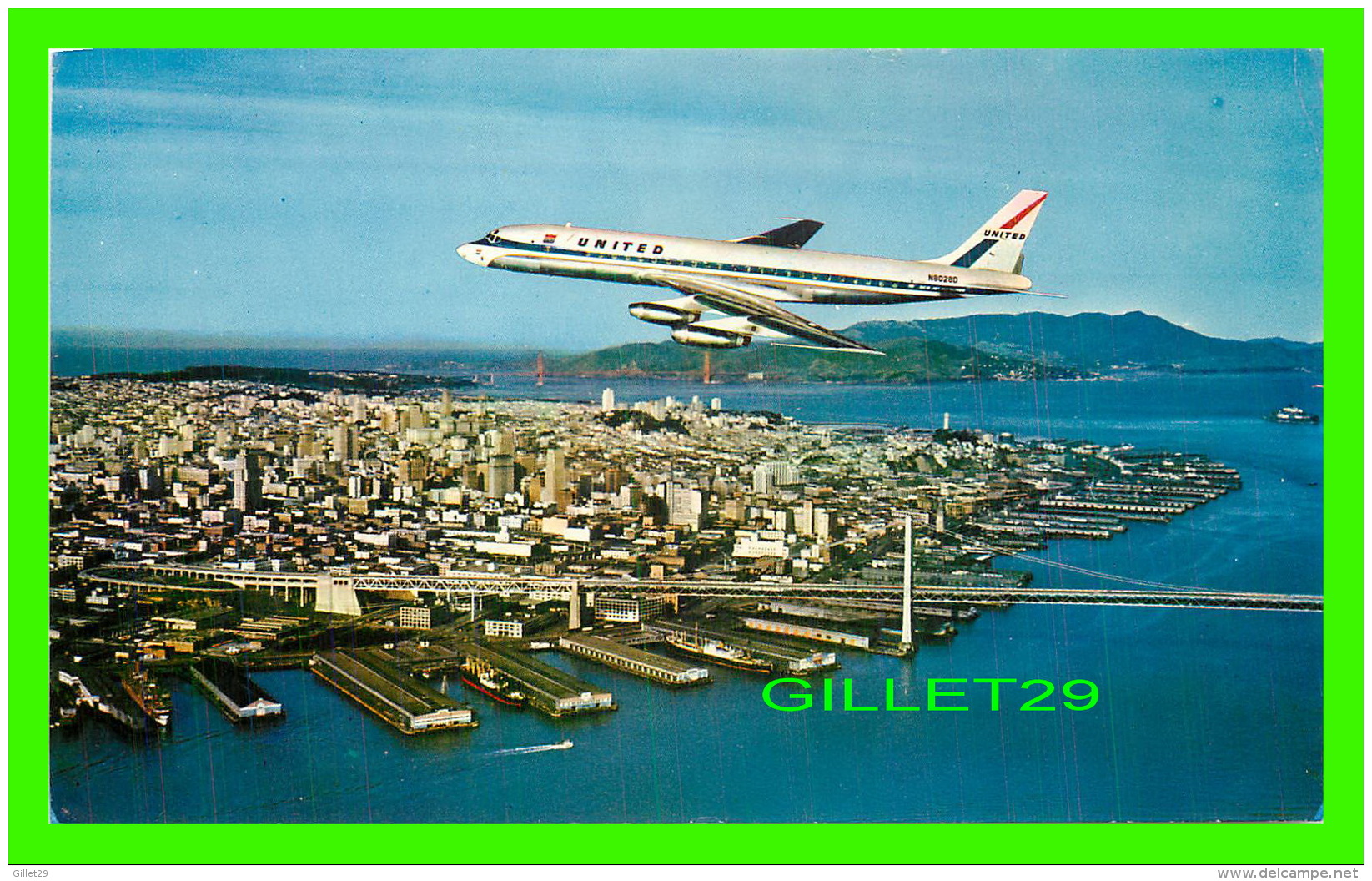 AVIONS - UNITED AIRLINES, DC8 JET OVER SAN FRANCISCO - E. F. CLEMENTS - - 1946-....: Ere Moderne