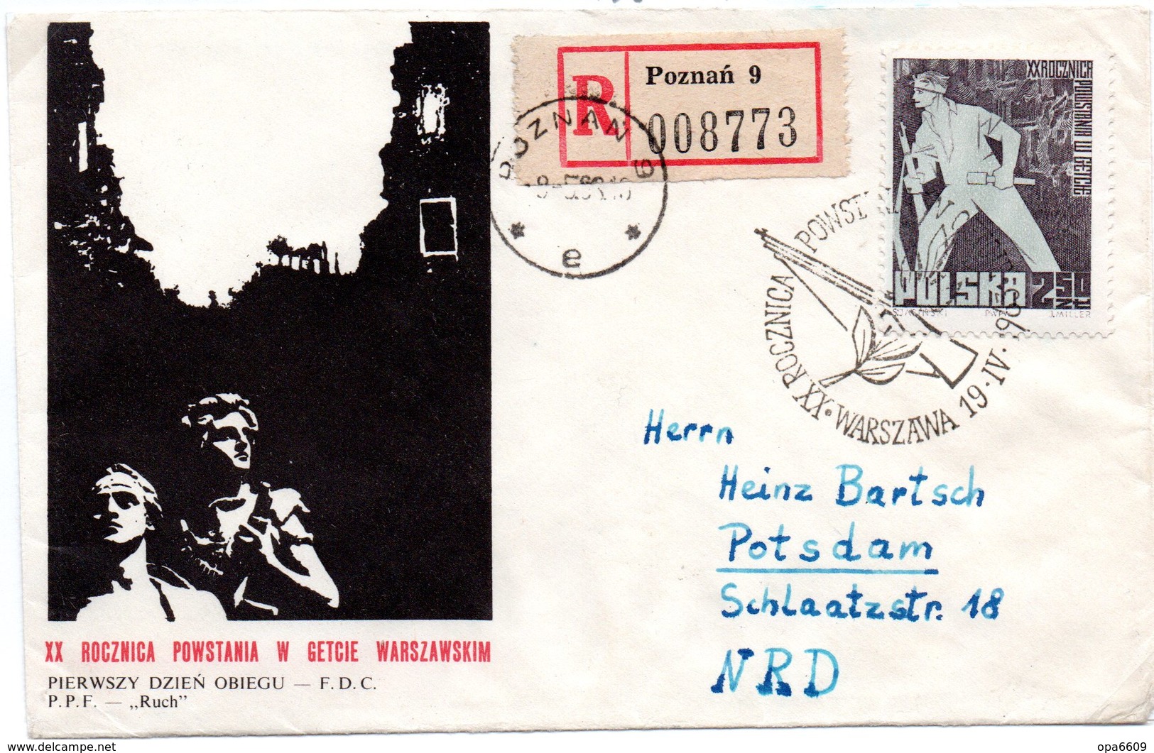 (2WK-1) Polen R-FDC Mi.1391, "2. Weltkrieg - 20. Jahrestag Des Warschauer Aufstandes",  ESSt 19.4.1963 - FDC