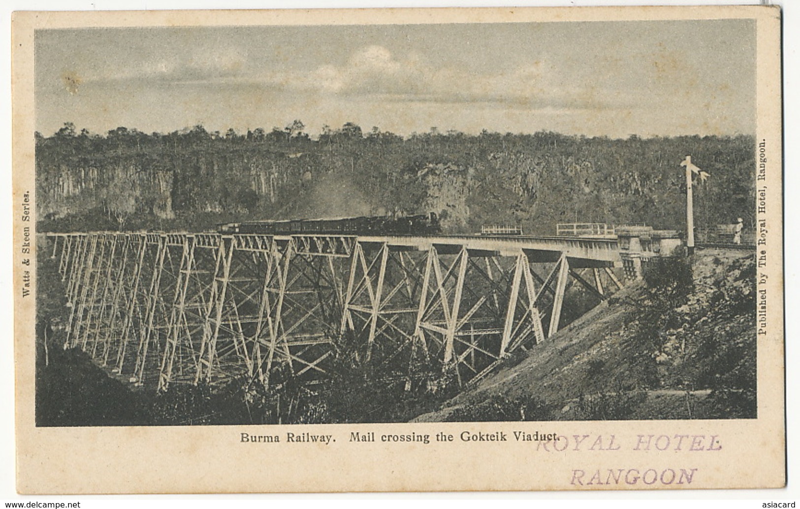 Burma Railway Mail Crossing The Gokteik Viaduct  Watt And Skeen Series  The Royal Hotel Undivided Back - Myanmar (Burma)