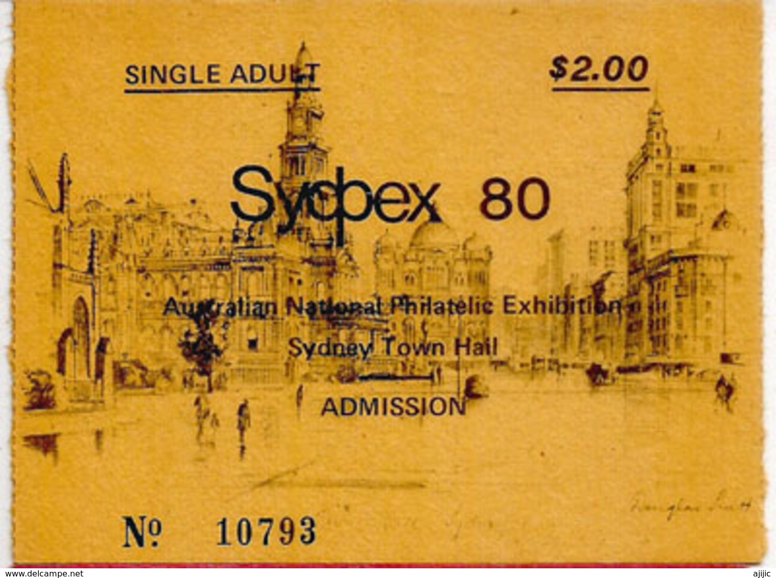 Entry Ticket Sydpex 80. Sydney Town Hall (National Philatelic Exhibition) Australia.  (deux Photos) - Tickets D'entrée