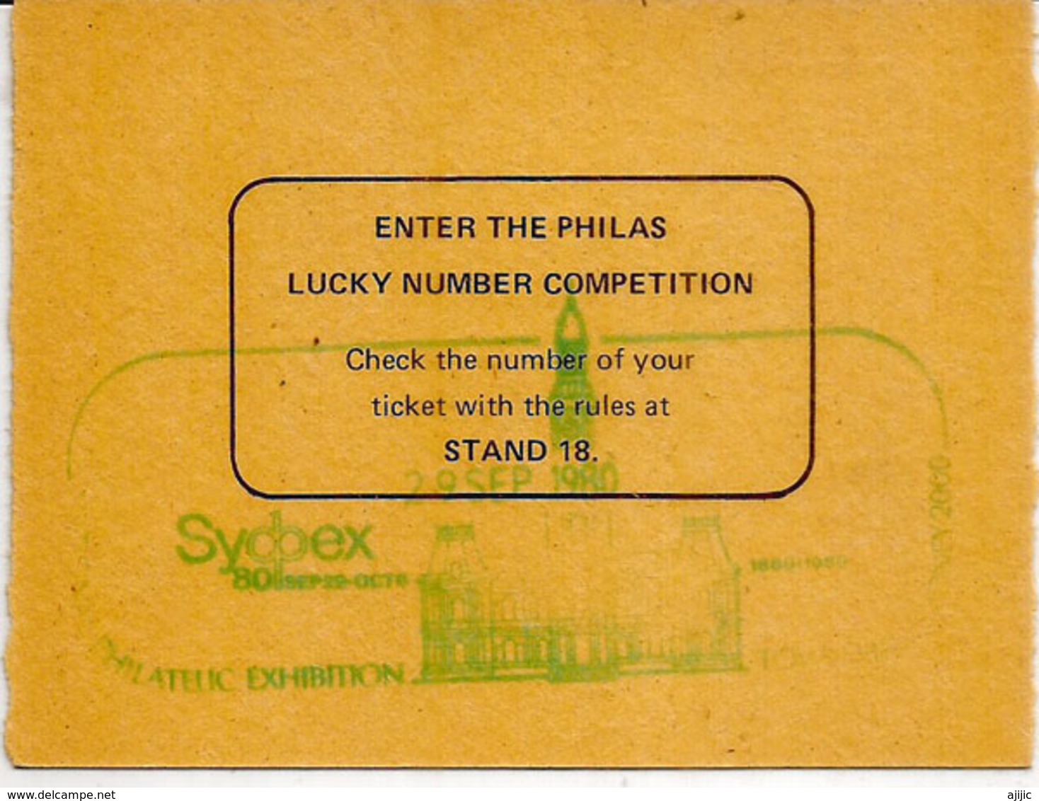 Entry Ticket Sydpex 80. Sydney Town Hall (National Philatelic Exhibition) Australia.  (deux Photos) - Tickets D'entrée