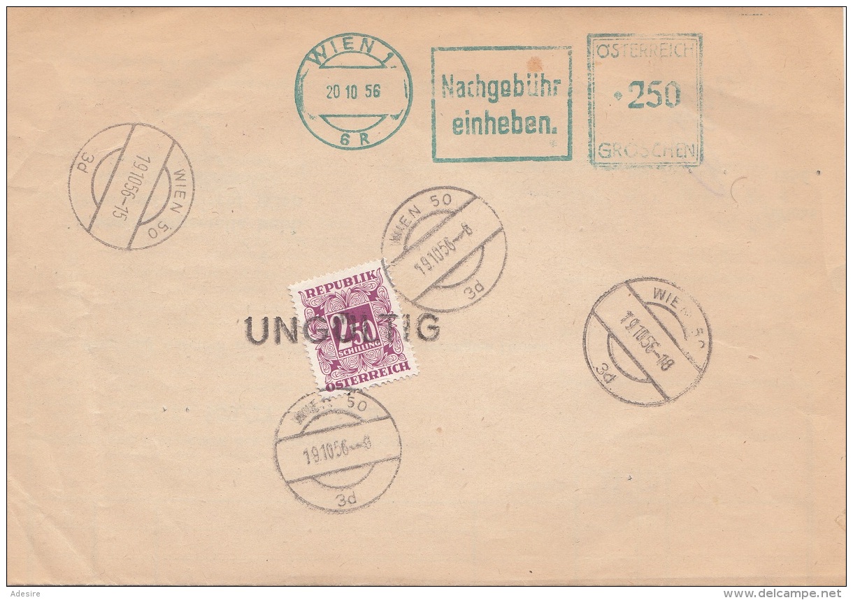 ÖSTERREICH NACHPORTO 1956 - 2,5 S Nachportofrankierung + Viele Stempel Auf Rsb-Brief, Gel.n.Wien - Portomarken