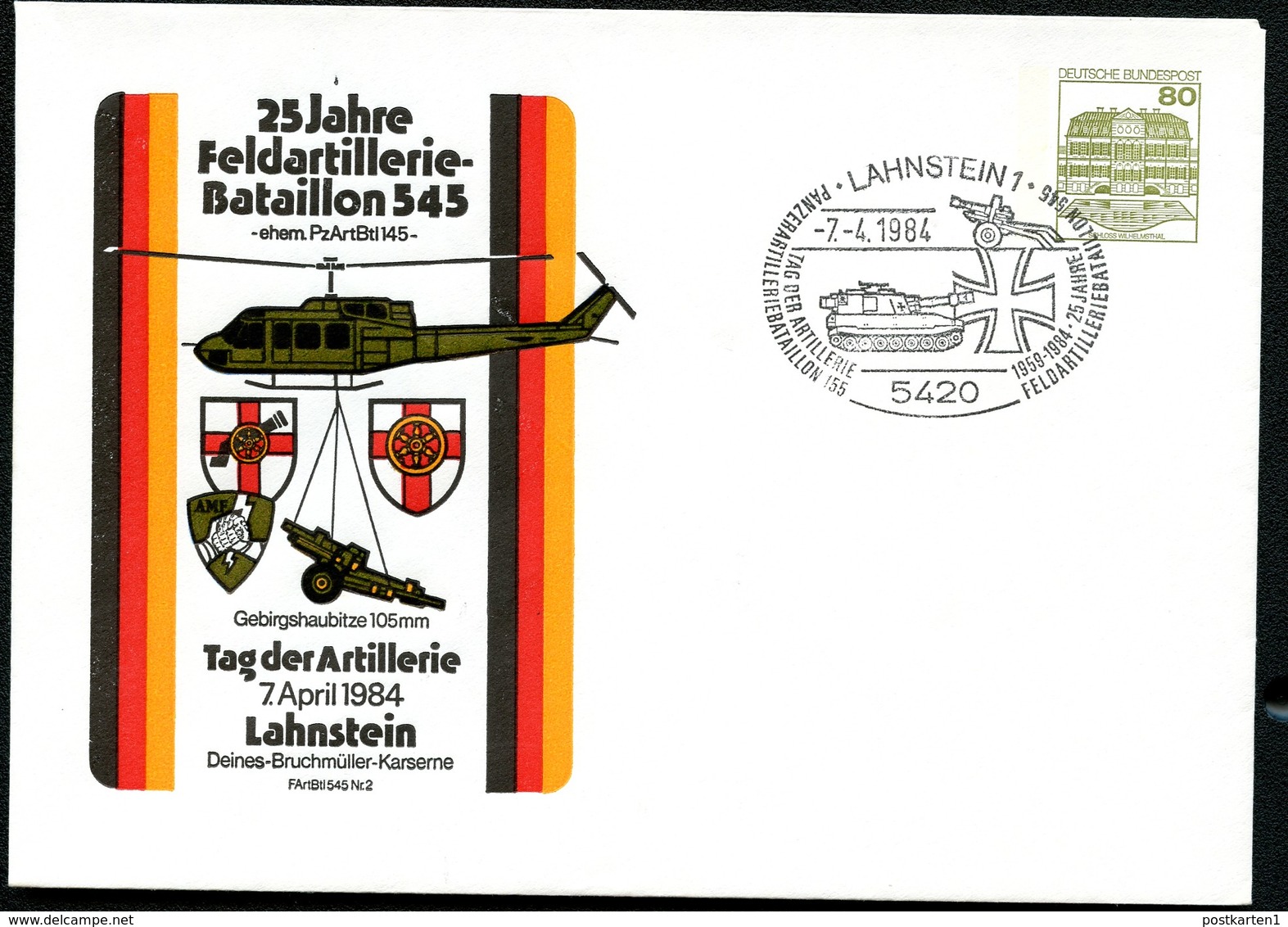 Bund PU117 D2/075 HUBSCHRAUBER GEBIRGSHAUBITZE Lahnstein Sost. 1984 - Sobres Privados - Usados