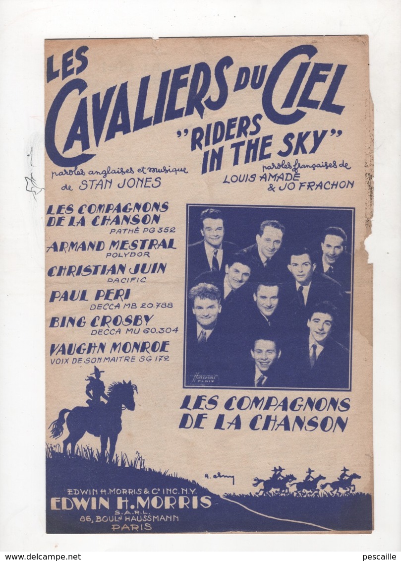 LES CAVALIERS DU CIEL - RIDERS IN THE SKY - LA LEGENDE DU COW-BOY - LES COMPAGNONS DE LA CHANSON - 1949 - Partitions Musicales Anciennes