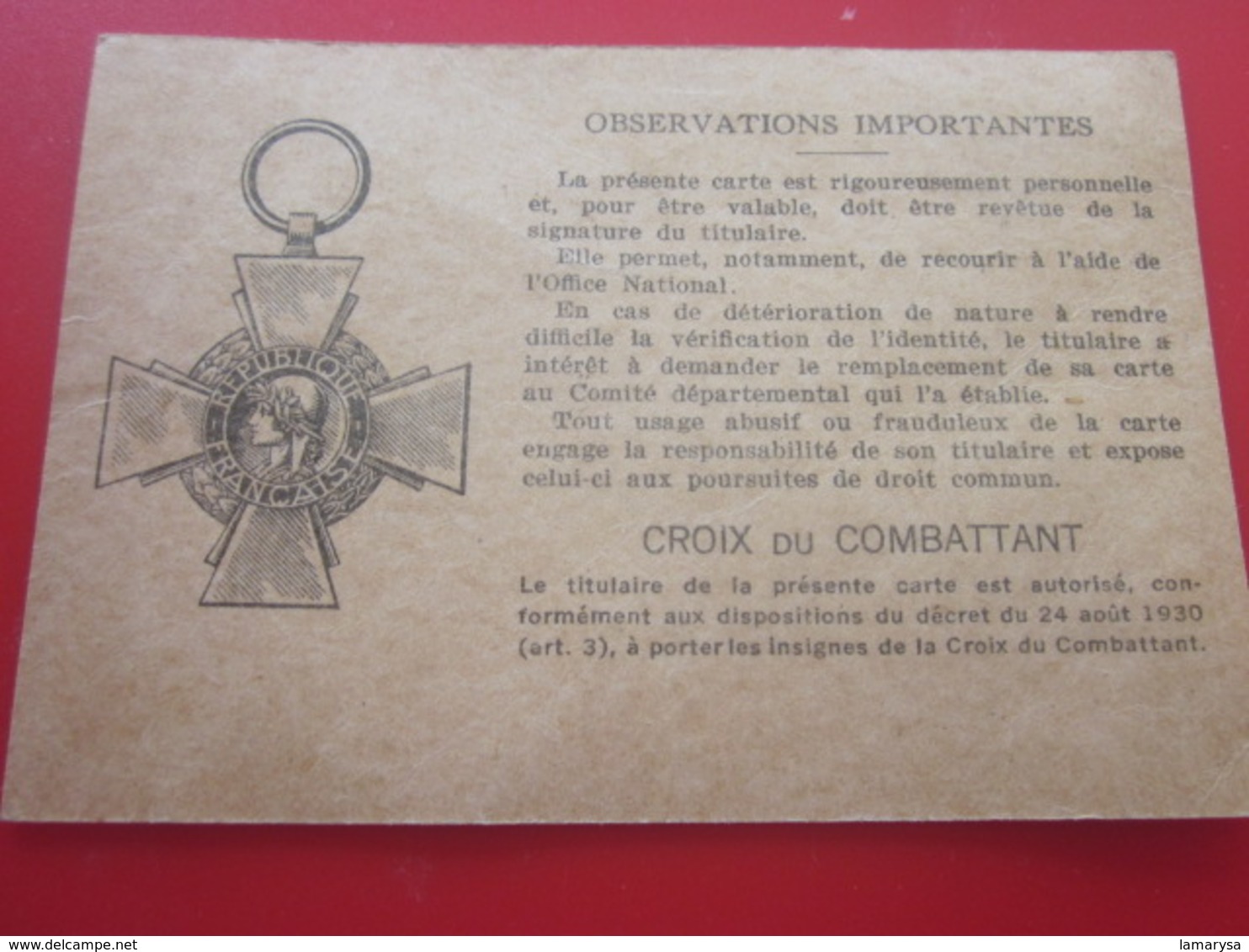 MILITARIA CARTE DU COMBATTANT 1939 WW2 OFFICE NATIONAL MUTILES,COMBATTANTS,VICTIMES De La GUERRE-Muzard Bourg Ain 01 - Documents