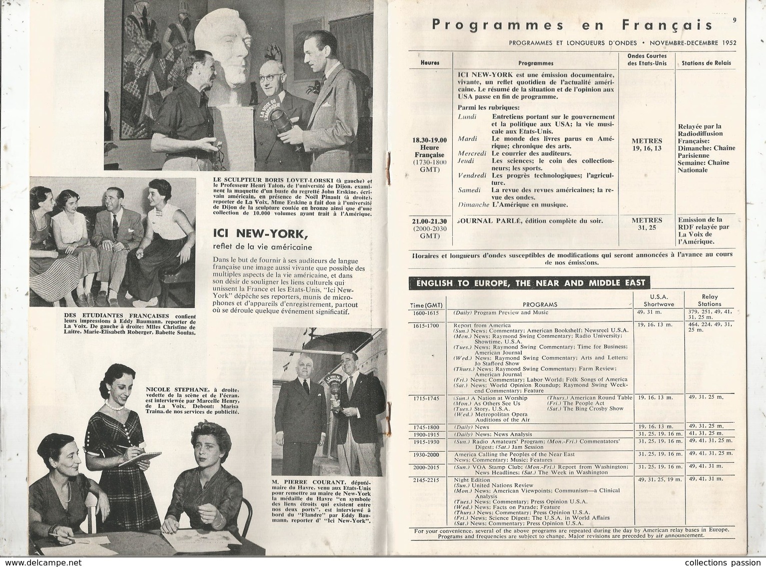 LA VOIX DE L'AMERIQUE ,novembre - Décembre 1952 ,programmes En Français,15 Pages , Frais Fr 1.95 E - Audio-Visual