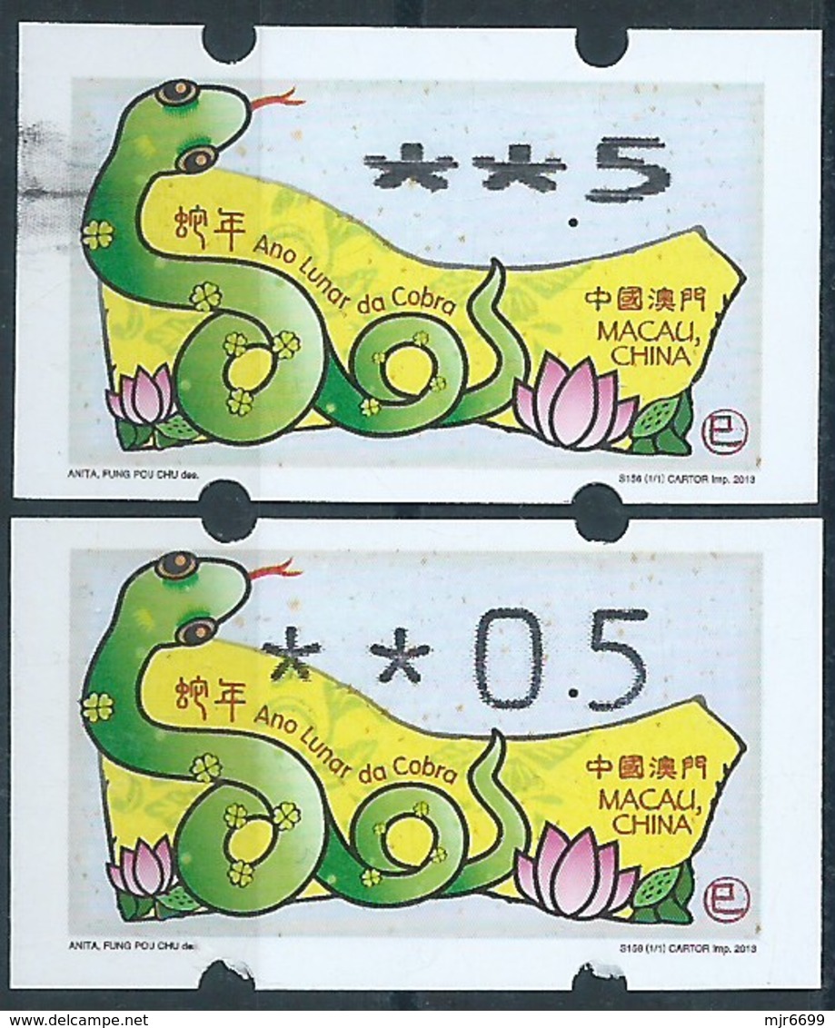 MACAU ATM LABELS, YEAR OF THE SNAKE ISSUE 50 AVOS X 2 LABELS, ALL FINE UM MINT - Distributors