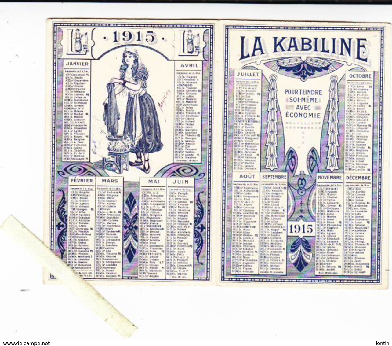 Calendrier Petit Format - 1915 - Teinture La Kabiline - Rare - 8 X 12 Cm Fermé - Voir état - Tamaño Pequeño : 1901-20