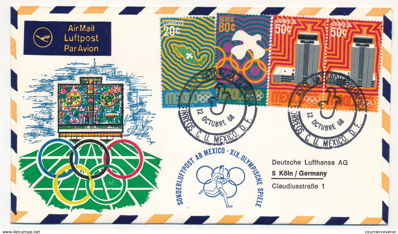 ALLEMAGNE / MEXIQUE - Trois Enveloppes VOL SPECIAL BERLIN MEXICO Et RETOUR - 12.10.1968 - Ete 1968: Mexico
