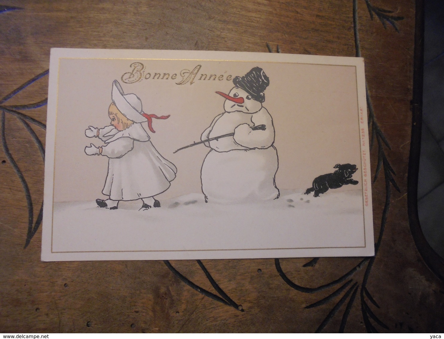 Illustrateur Gesetlich   " Fille Fuyant Devant Bonhomme De Neige " - Altri & Non Classificati