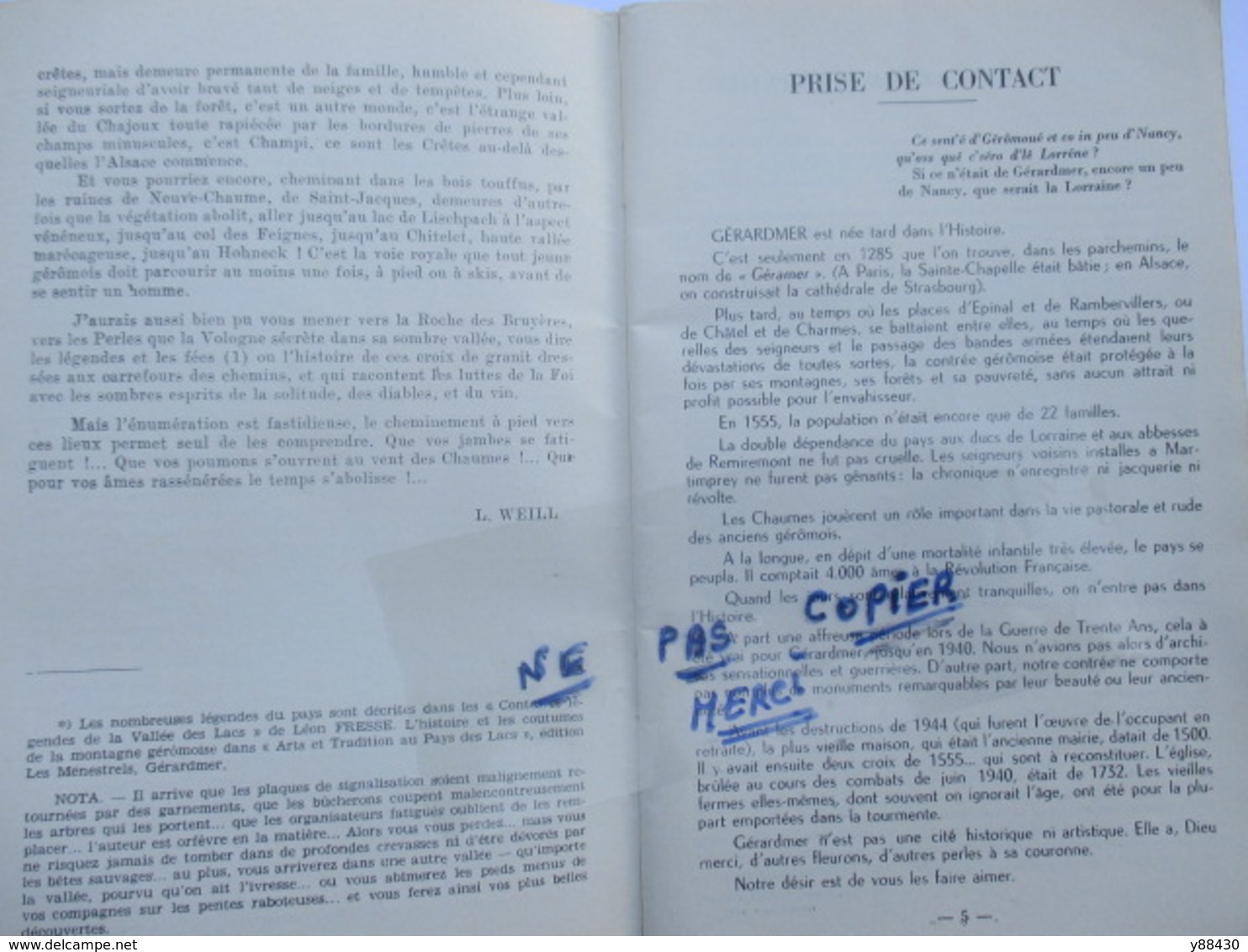 Livret Touristique Sur GERARDMER & XONRUPT LONGEMER. 88 - Promenades à Pied - Année Début 1960  - 58 Pages - 19 Photos - Cuadernillos Turísticos