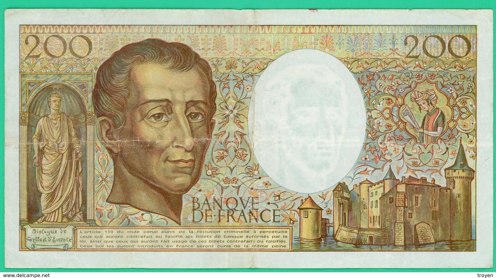 200 Francs -  France -  Type  Montesquieu - N°  B.100 695464  1990  - TB+ - - 200 F 1981-1994 ''Montesquieu''