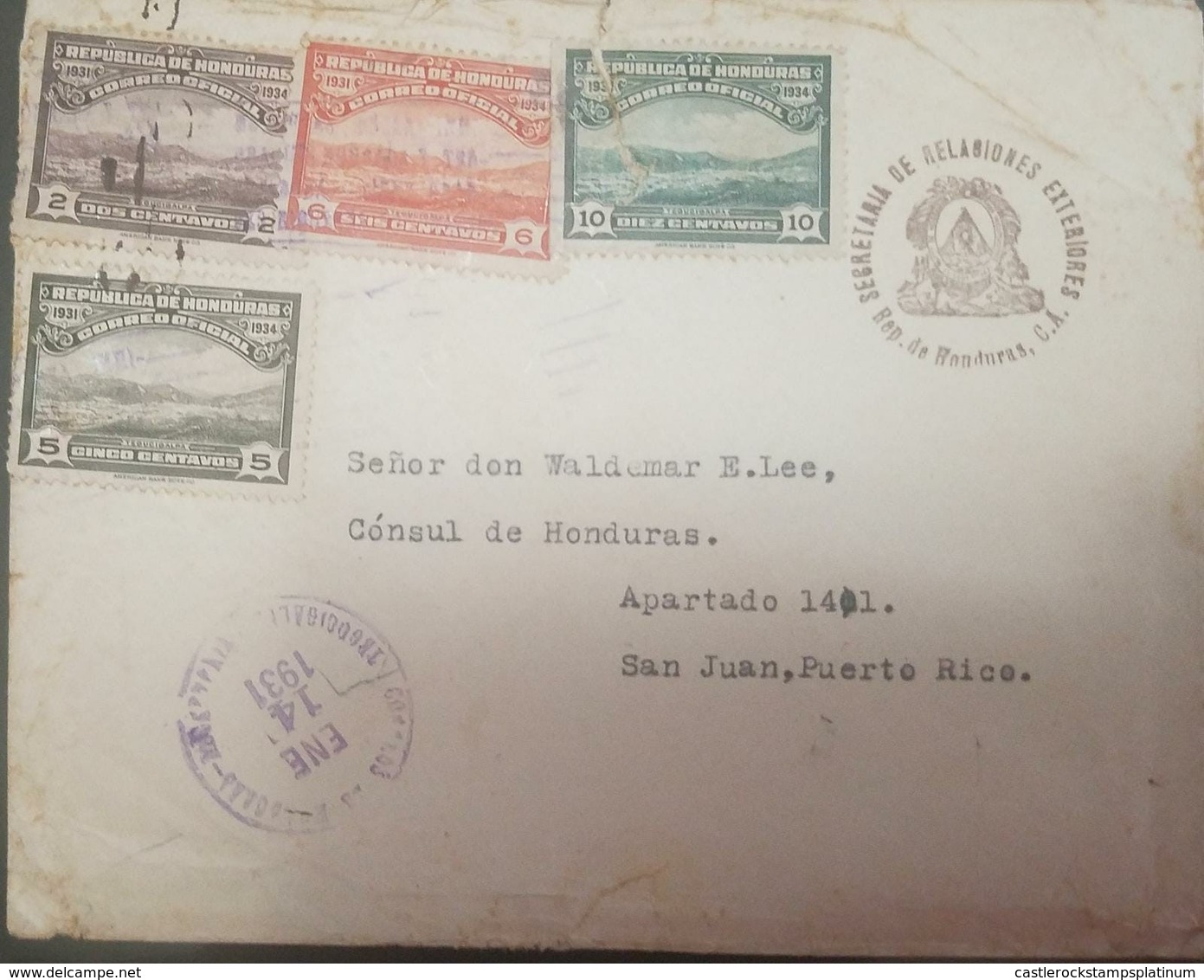 O) 1931 HONDURAS, VIEW OF TEGUCIGALPA  - LANDSCAPE, SCT O90 2c -SC O92 6c - SC O93 10c - SC O91 5c, SECRETARY OF FOREIGN - Honduras