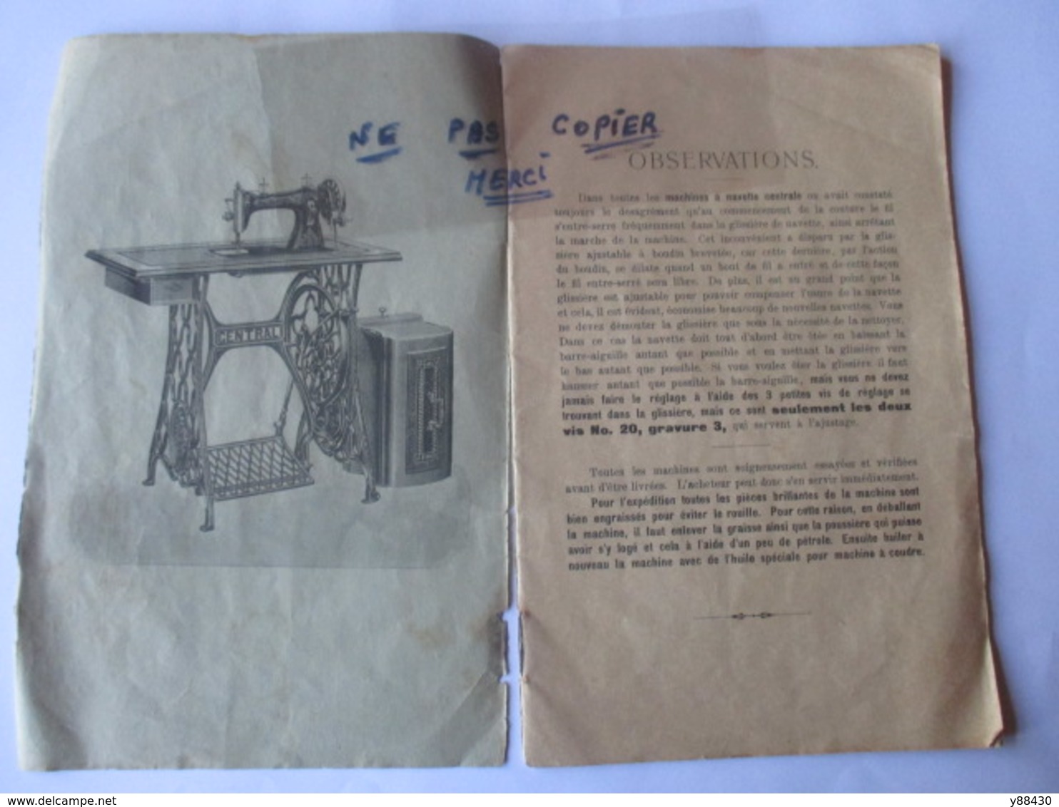 Livret Instructions MACHINES à COUDRE à NAVETTE OSCILLANTE Et CANETTE CENTRALE - Année Début 1900  - 22 Pages - 9 Photos - Machines