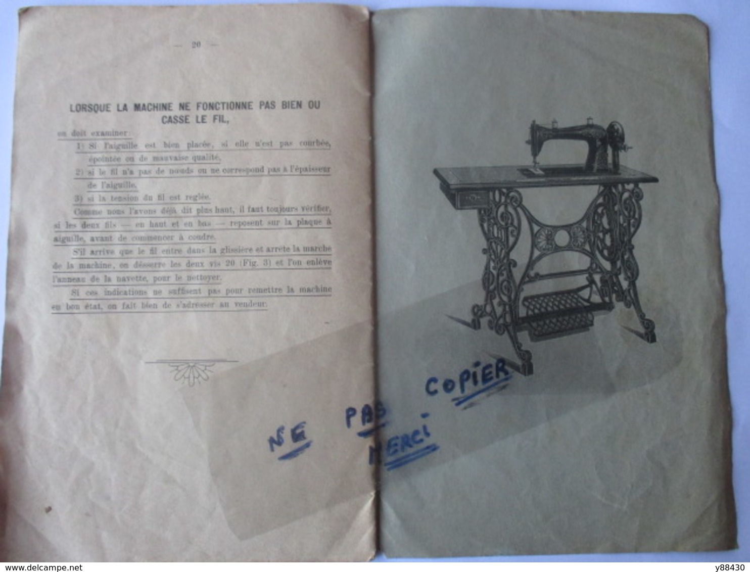 Livret Instructions MACHINES à COUDRE à NAVETTE OSCILLANTE et CANETTE CENTRALE - Année début 1900  - 22 pages - 9 photos