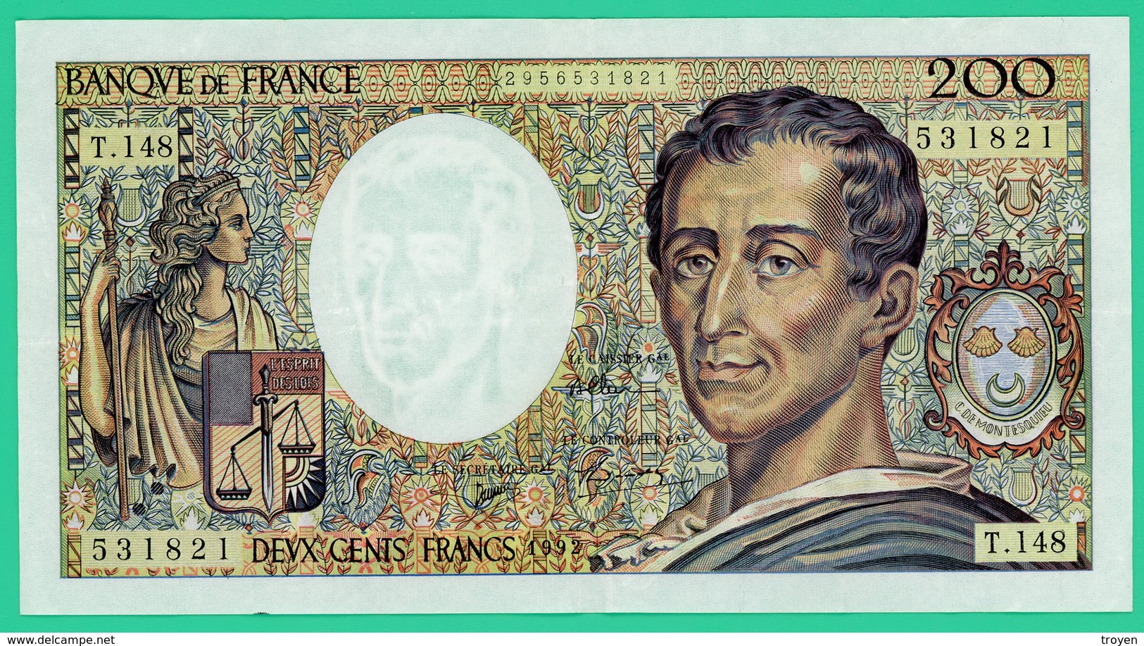 200 Francs -  France -  Type  Montesquieu - N°  T.148 531821     1992  - TB+ - - 200 F 1981-1994 ''Montesquieu''