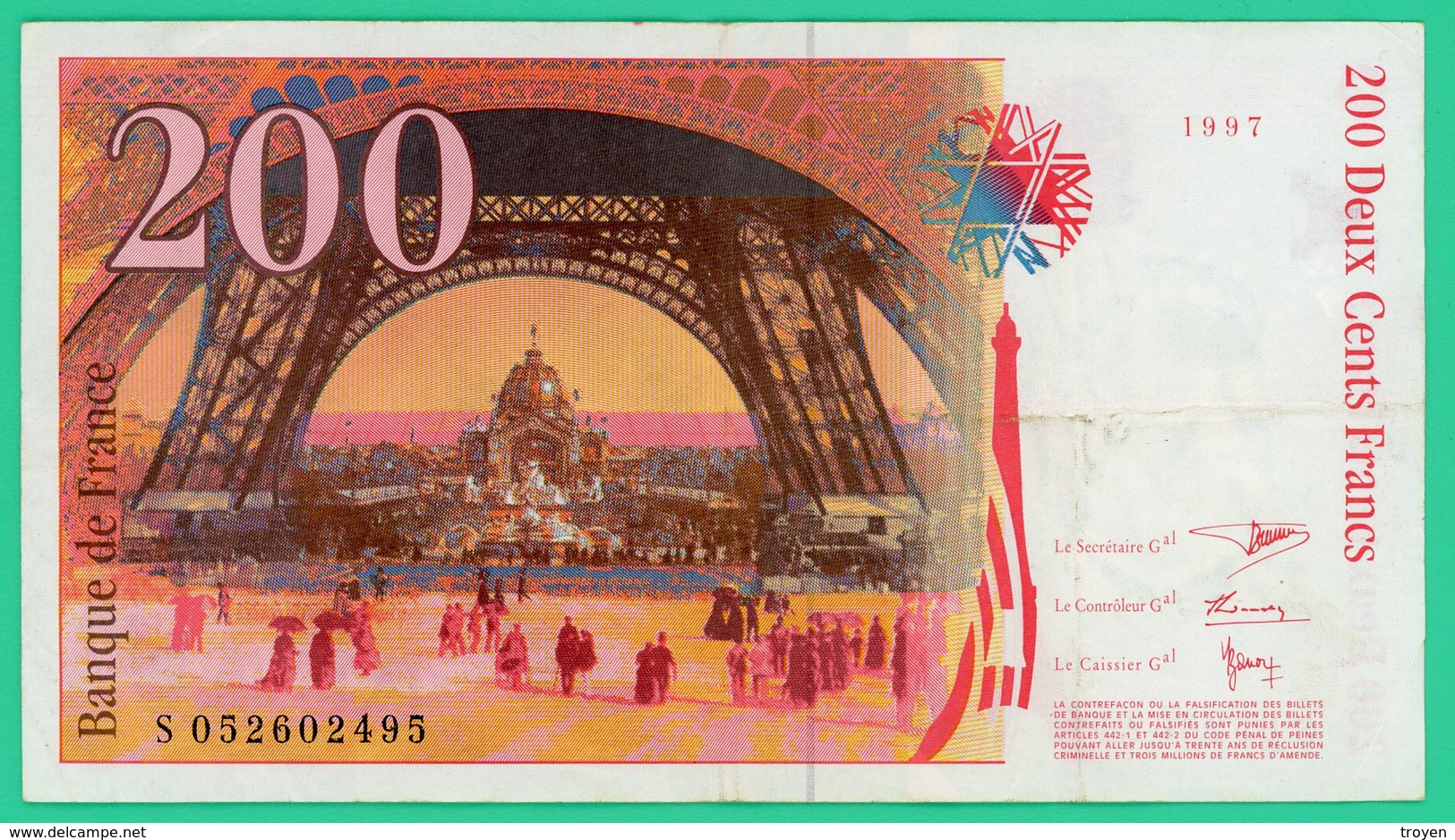 200 Francs -  France -  Type  Eiffel - N° S052602495 1997 - TB+ - - 200 F 1995-1999 ''Eiffel''