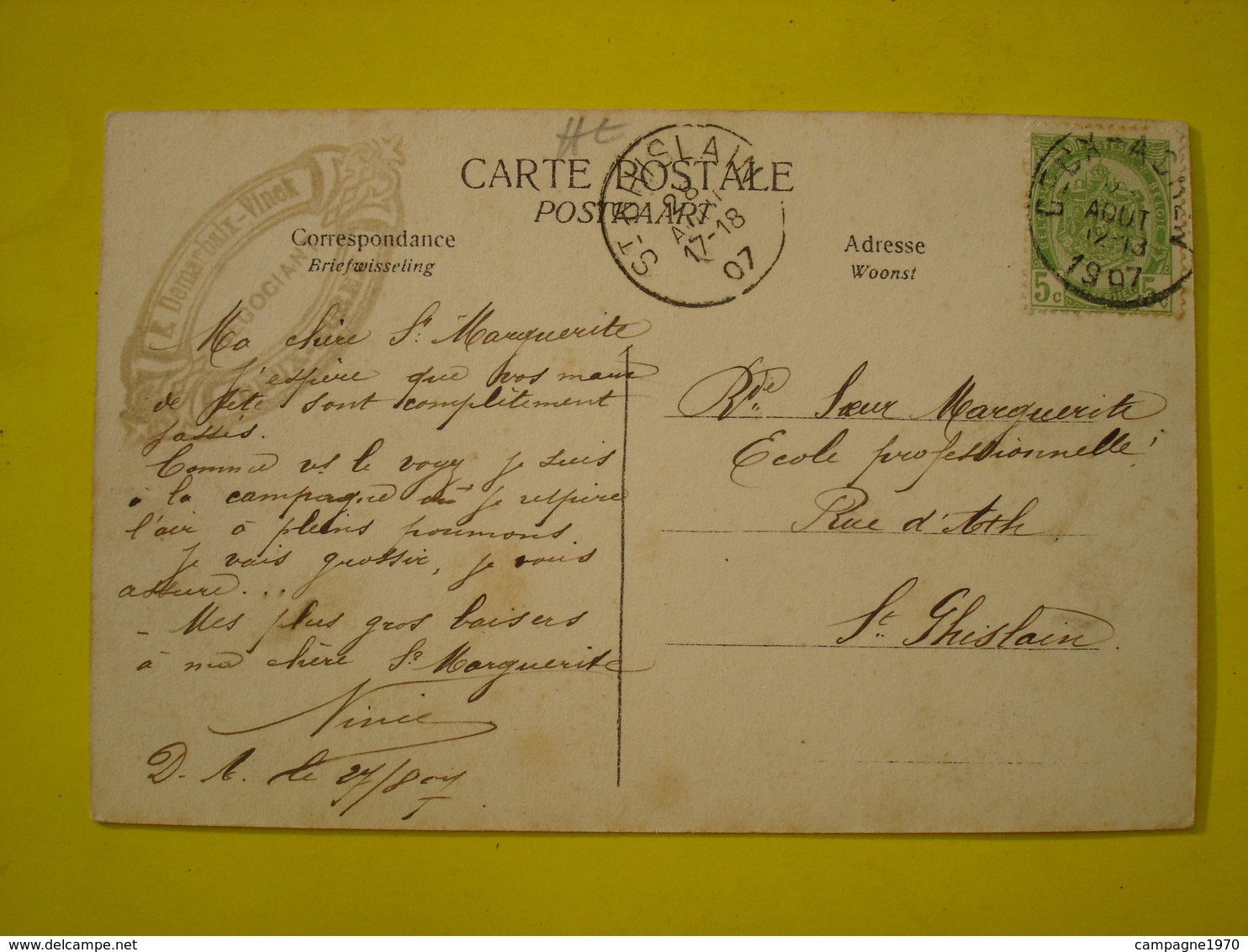 CPA - DEUX ACREN ( LESSINES ATH ) - EGLISE ( VUE ELOIGNEE - ANIMEE - 1907 - CACHET NEGOCIANT DEMARBAIX ) - Lessen