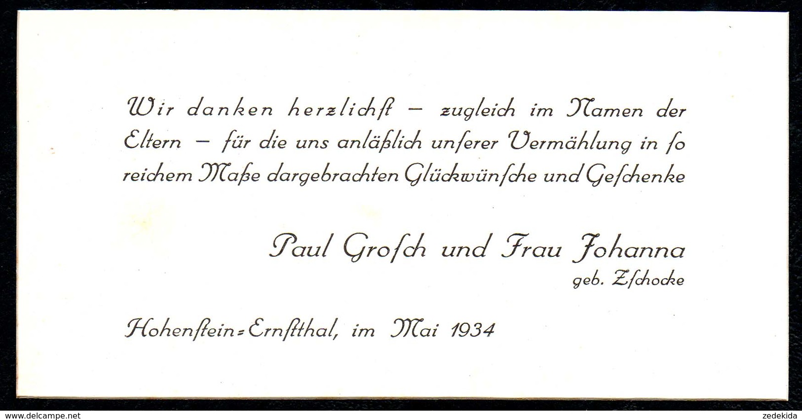 B7201 - Hohenstein Ernstthal - Paul Grosch Johanna Zschocke - Visitenkarte - Visitenkarten
