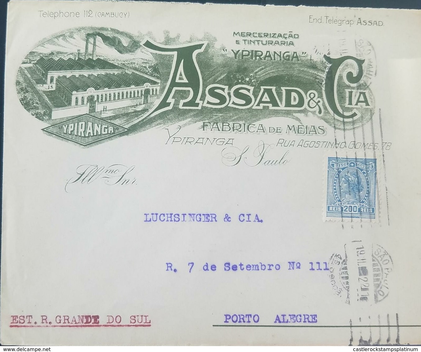 O) 1922 BRAZIL, LIBERTY HEAD -SC- 211-A70 200r - SAO PAULO CLOTHING ADVERTISING, MERCHANDISING AND DYEING-MEDIA FACTORY - Covers & Documents
