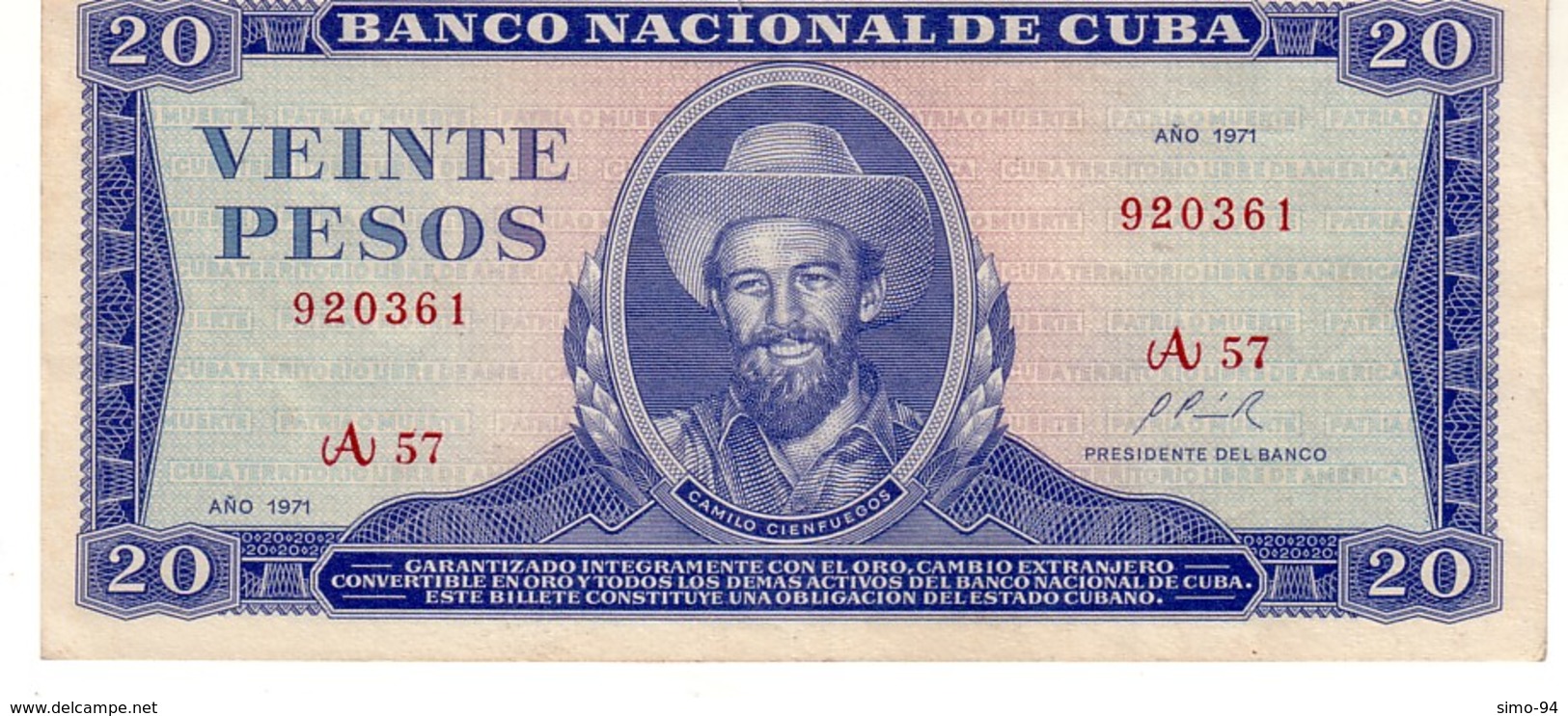 Cuba P.105  20  Pesos 1971  Xf - Cuba