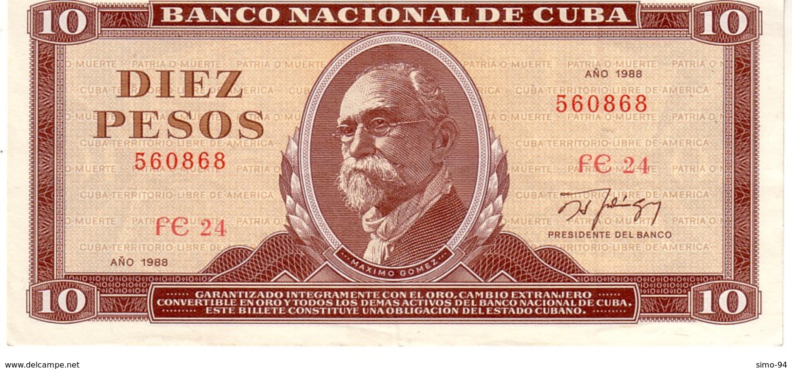 Cuba P.104  10  Pesos 1988  Xf - Cuba