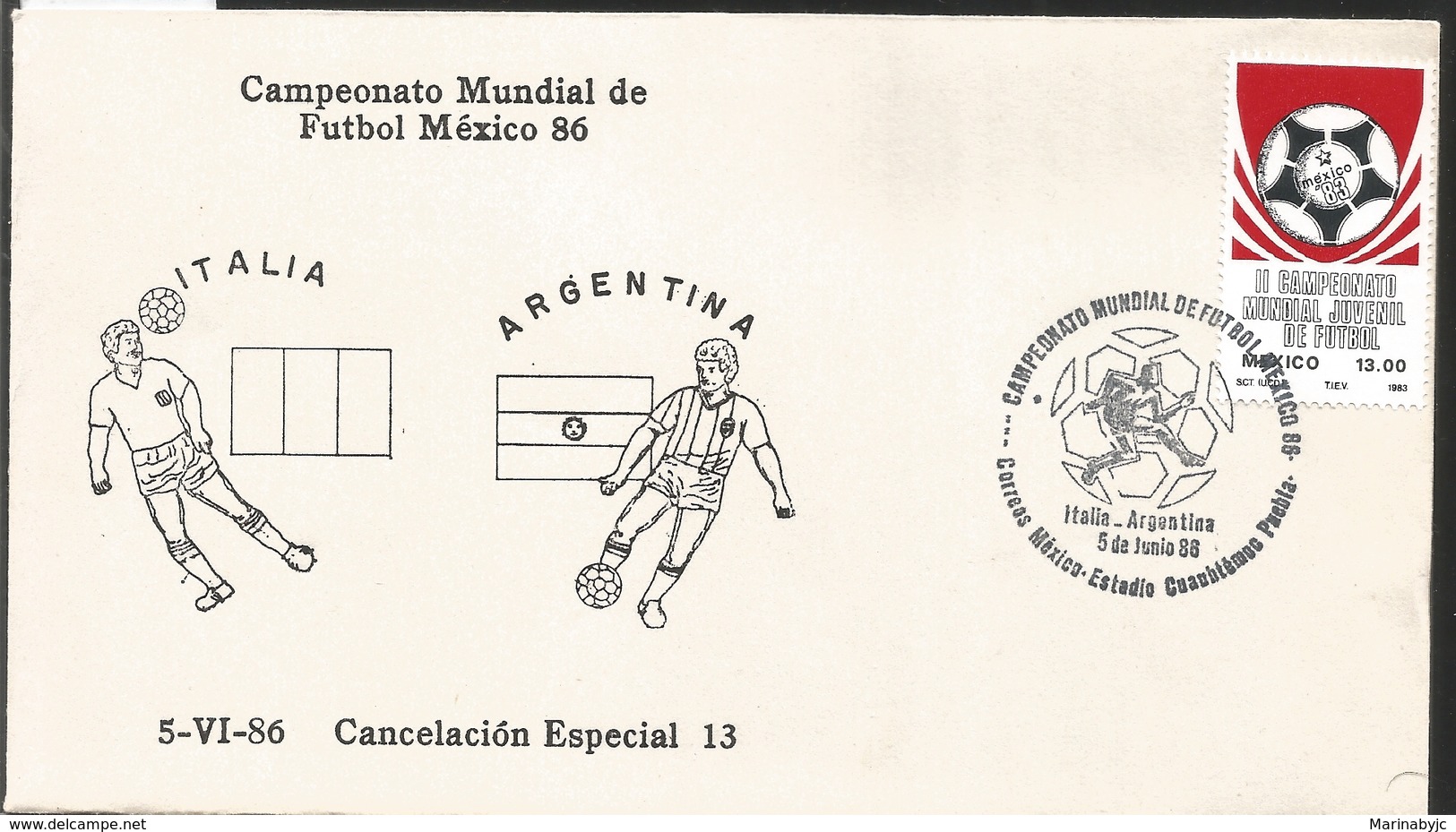 J) 1983 MEXICO, ITALY-ARGENTINA, BALL, SPECIAL CANCELLATION, II WORLD YOUTH FOOTBALL CHAMPIONSHIP, FDC - Mexico