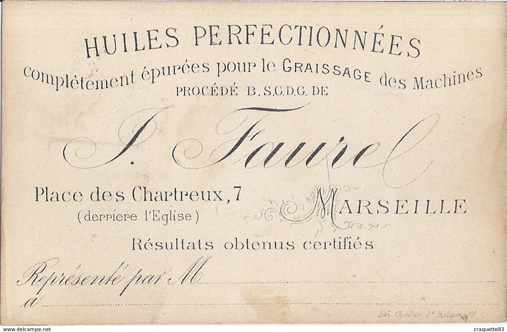 HUILES PERFECTIONNEES COMPLETEMENT EPUREES POUR LE RAISSAGE DES MACHINES-J. FAUREL  MARSEILLE - Cartoncini Da Visita