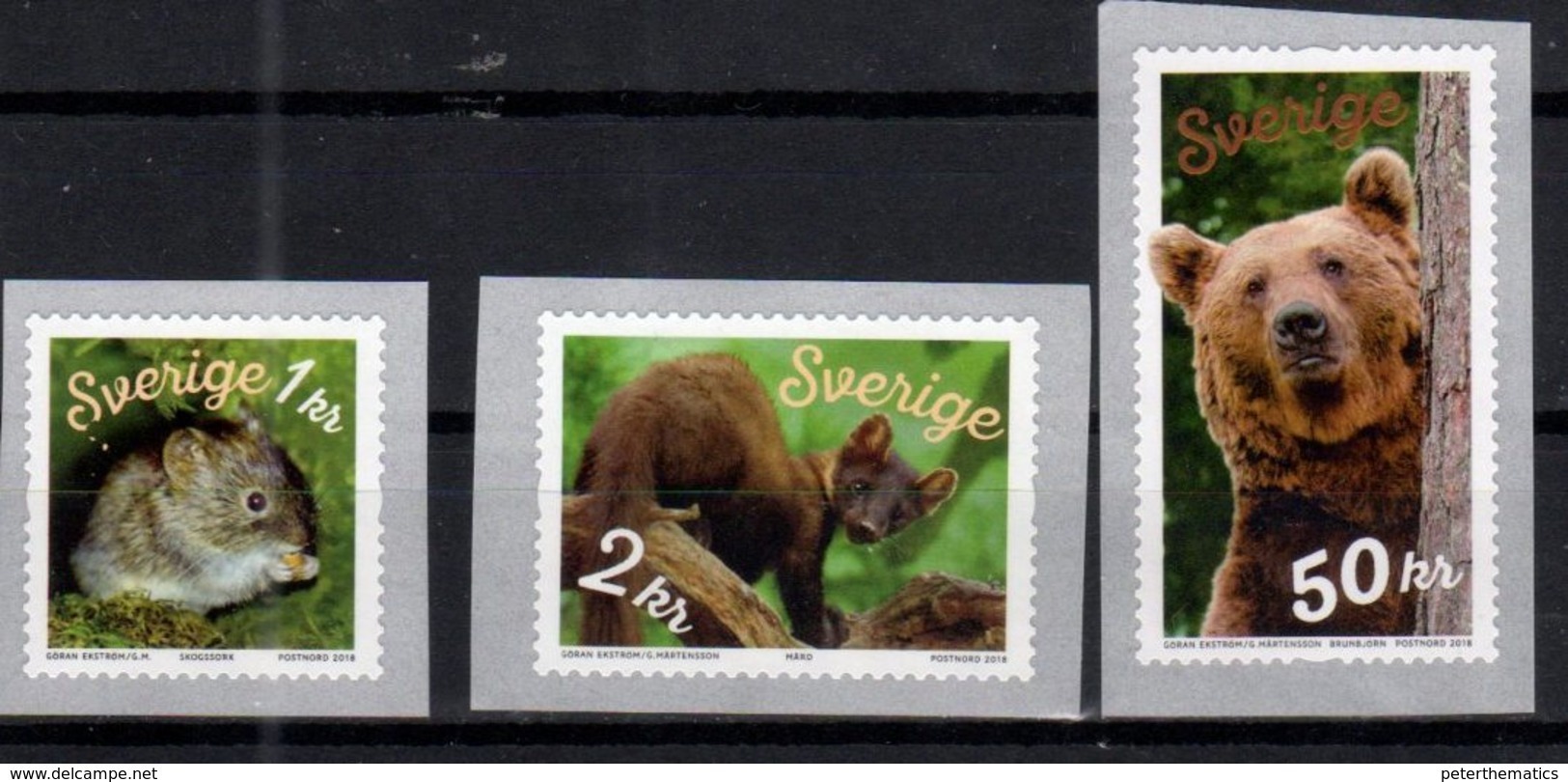 SWEDEN, 2018, MNH, FAUNA, BEARS, PINE MARTINS, MICE, COILS,3v - Bears