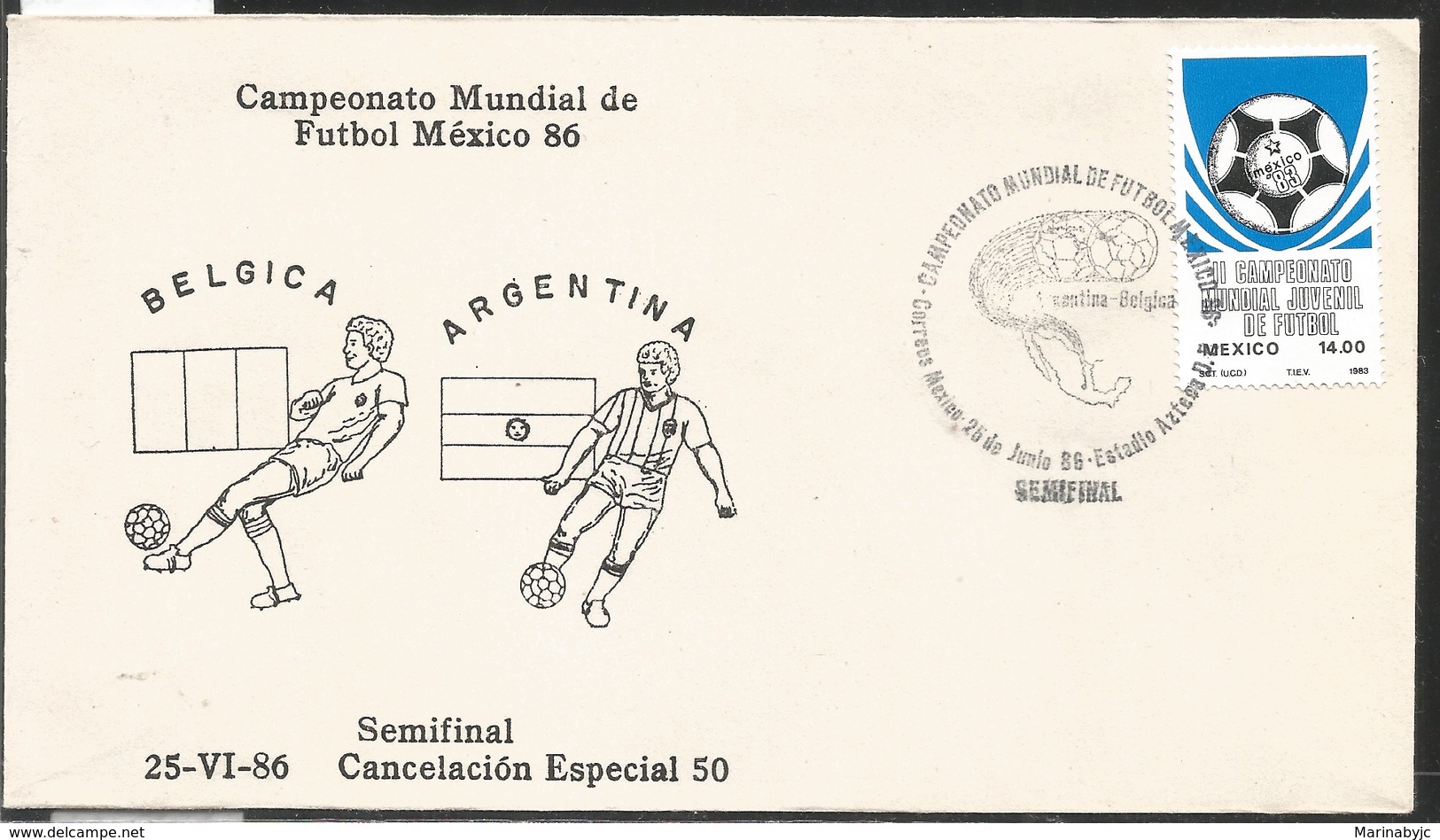 J) 1983 MEXICO, BELGIUM-ARGENTINA, BALL, SPECIAL CANCELLATION, II WORLD YOUTH FOOTBALL CHAMPIONSHIP, FDC - Mexico