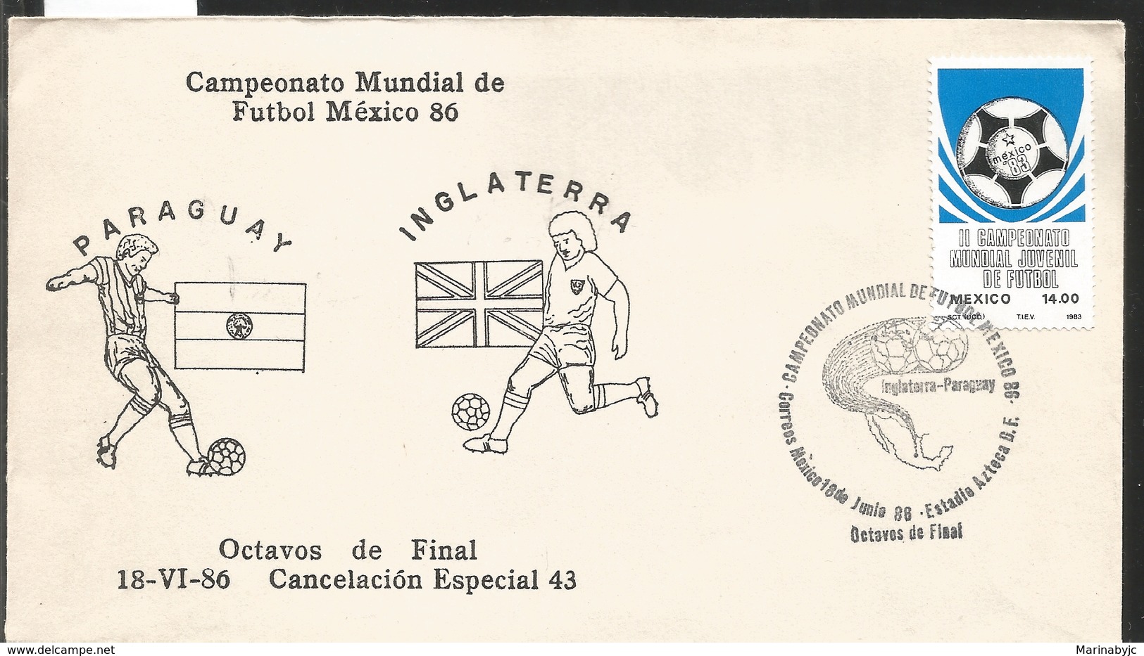 J) 1983 MEXICO, PARAGUAY-ENGLAND, BALL, SPECIAL CANCELLATION, II WORLD YOUTH FOOTBALL CHAMPIONSHIP, FDC - Mexico