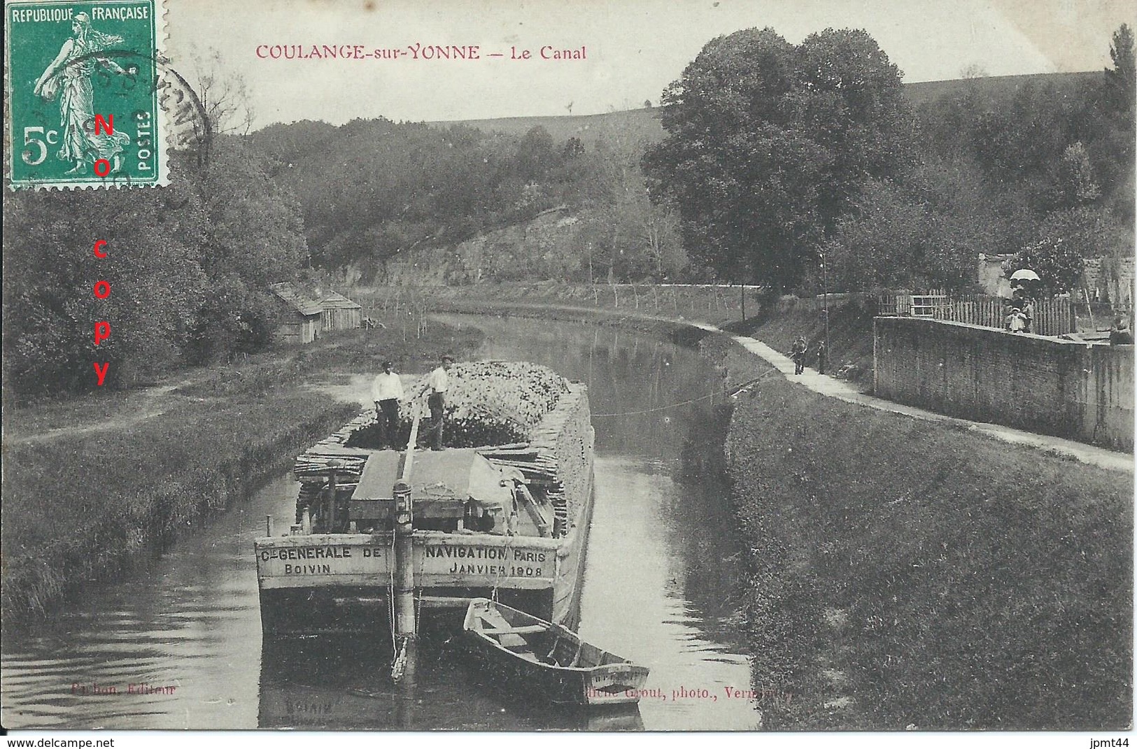 Coulanges Sur Yonne : Péniche "Cie Générale De Navigation" Boivin Janvier 1912. Le Canal. Rare! - Coulanges Sur Yonne