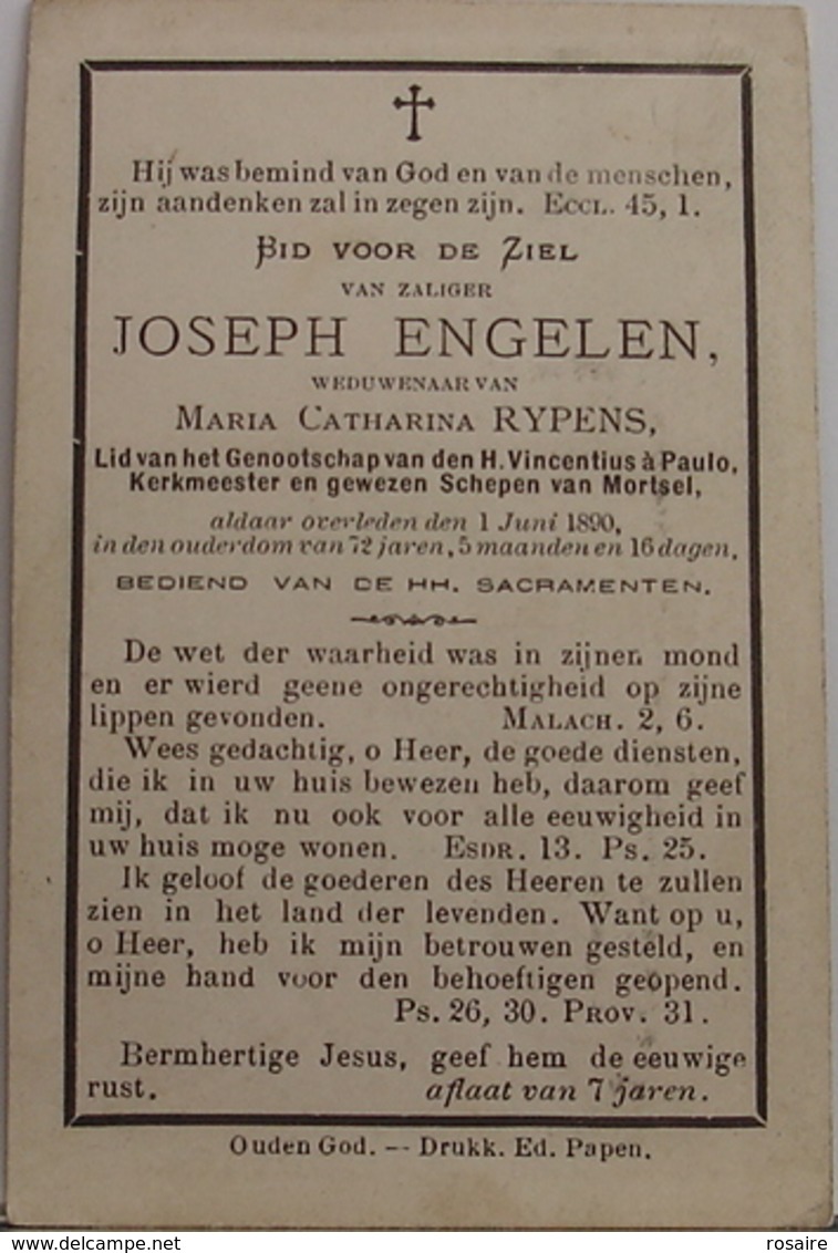 Joseph Engelen-kerkmeester-gewezen Schepen Mortsel 1890 - Devotion Images