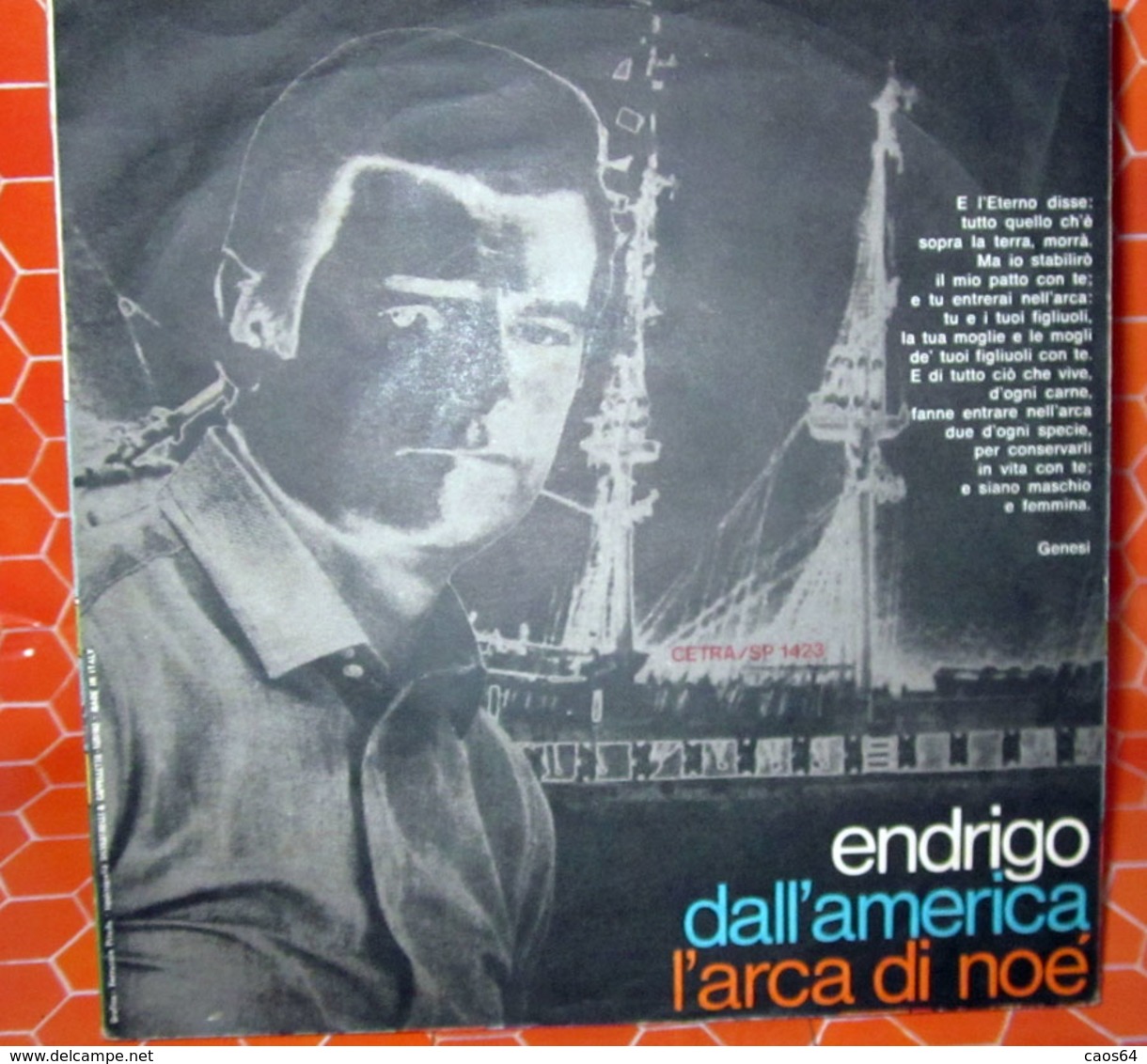 SERGIO ENDRIGO L'ARCA DI NOE'  COVER NO VINYL 45 GIRI - 7" - Accessories & Sleeves