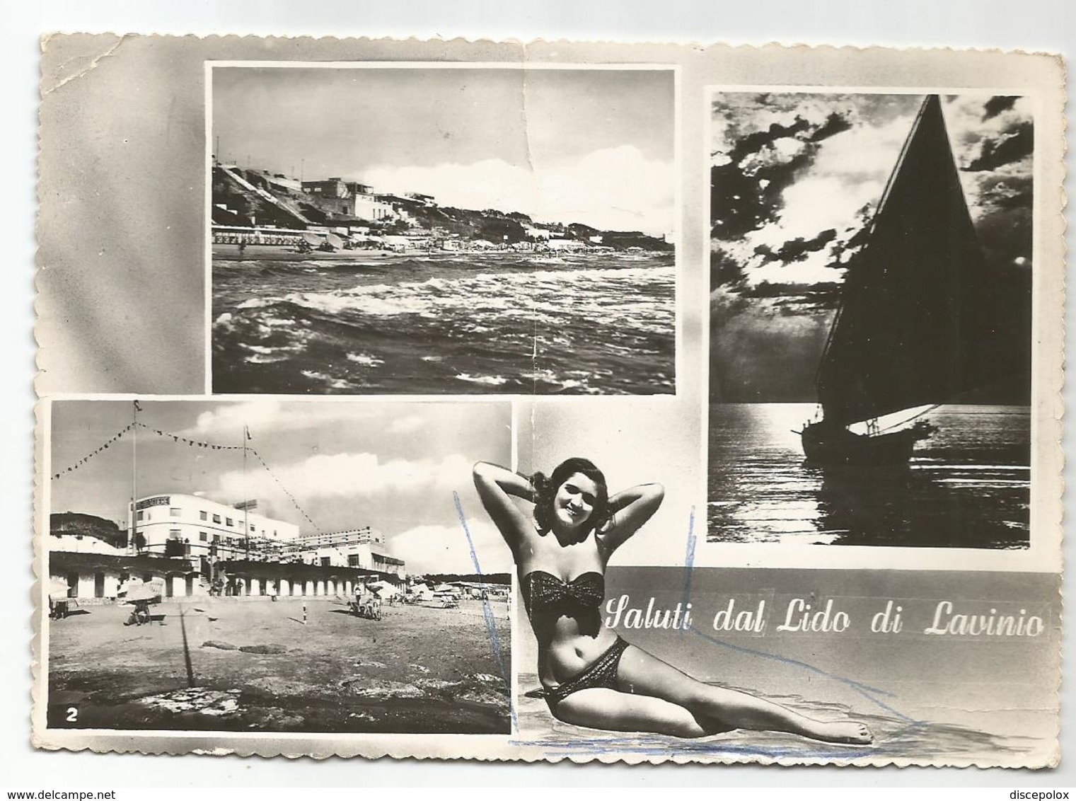 X4264 Saluti Dal Lido Di Lavinio - Anzio (Roma) - Panorama Vedute Multipla - Pin Up Girl Femme Frau / Viaggiata 1959 - Altri & Non Classificati