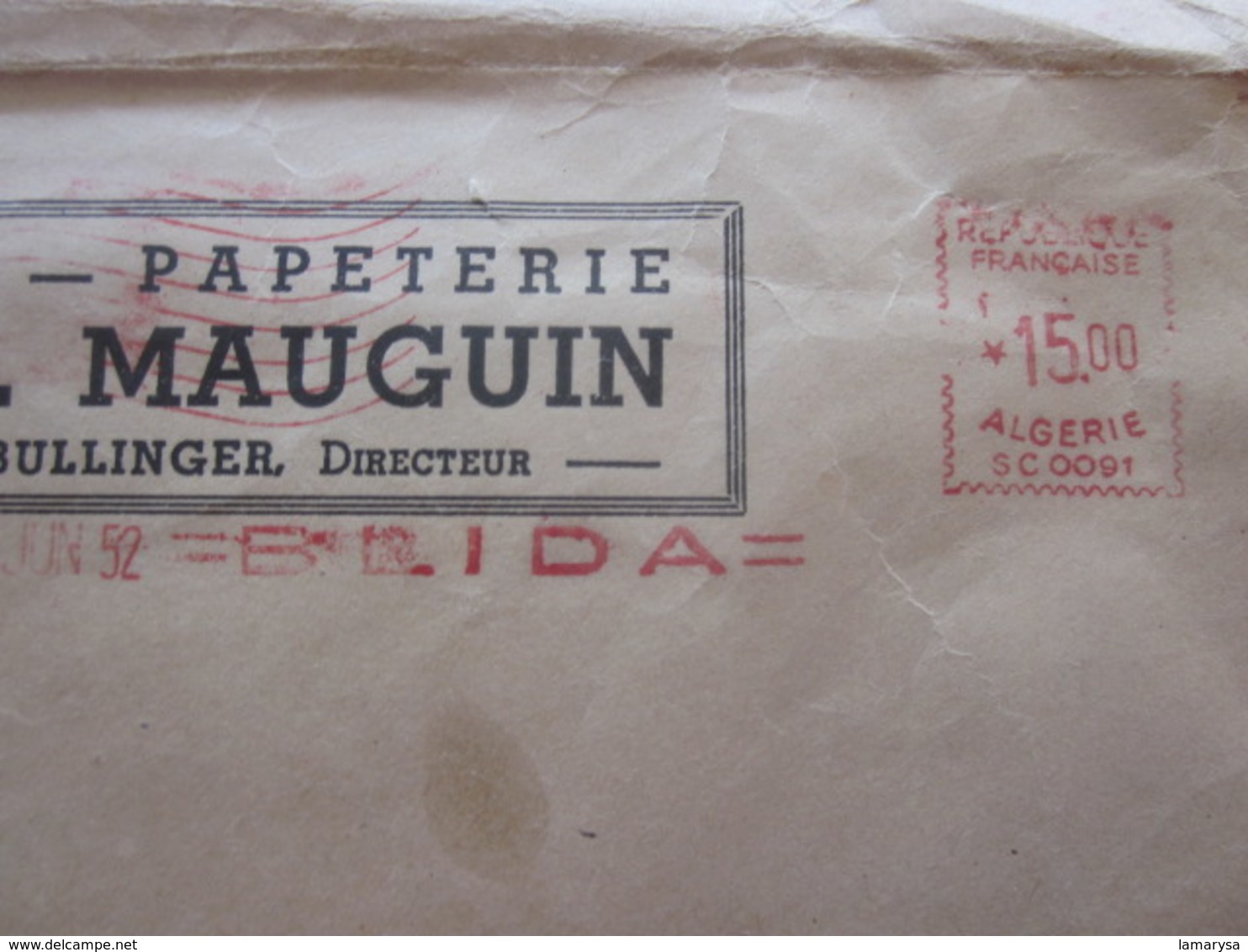 1952 BLIDA-BOU-SAADA-ALGER- Empreinte Machine à Affranchir SC0091 Ex-colonie Française Algérie Lettre Entête Imprimerie - Covers & Documents