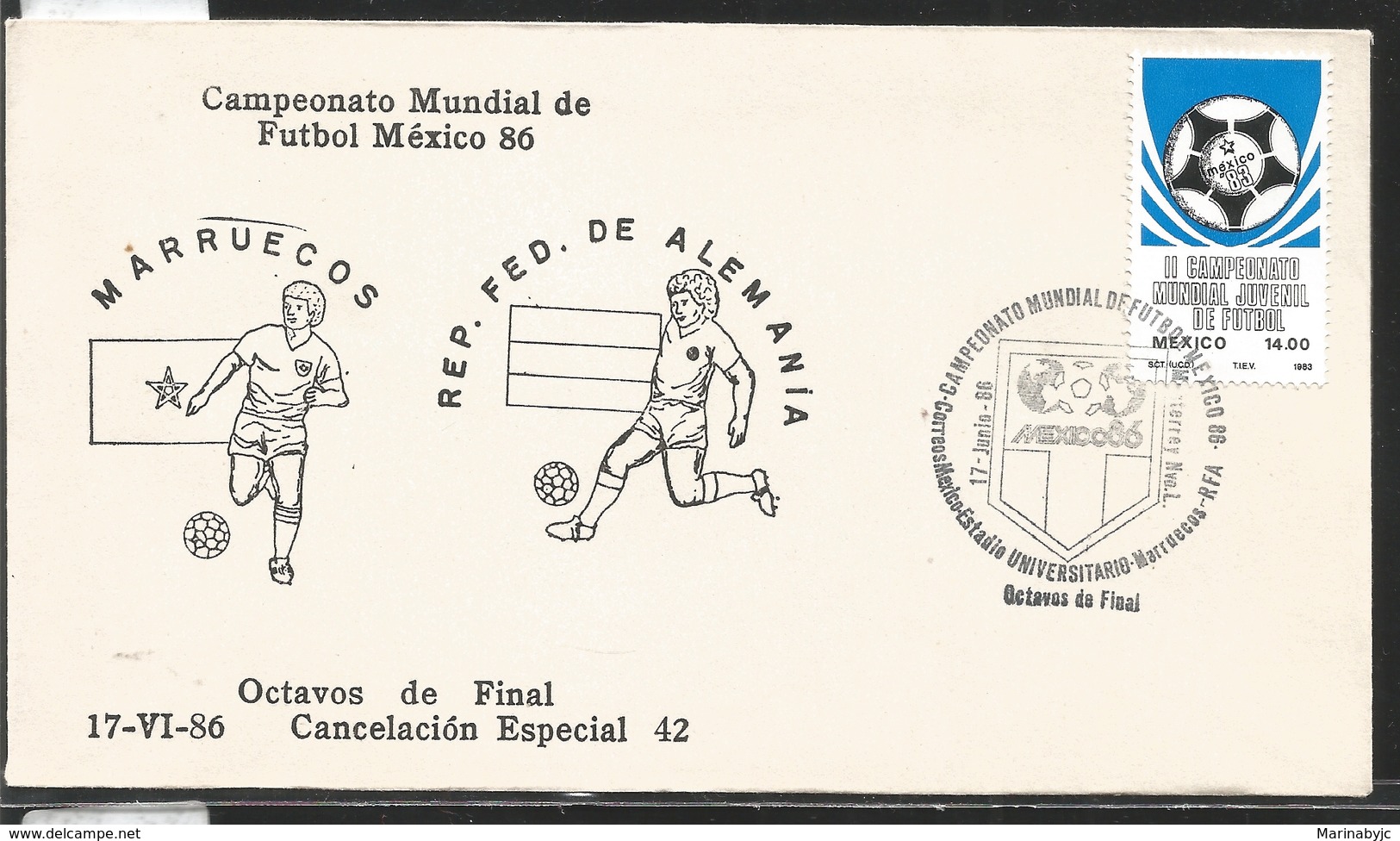 J) 1983 MEXICO, MOROCCO-FEDERAL REPUBLIC OF GERMANY, BALL, SPECIAL CANCELLATION, II WORLD YOUTH FOOTBALL CHAMPIONSHIP, F - Mexico