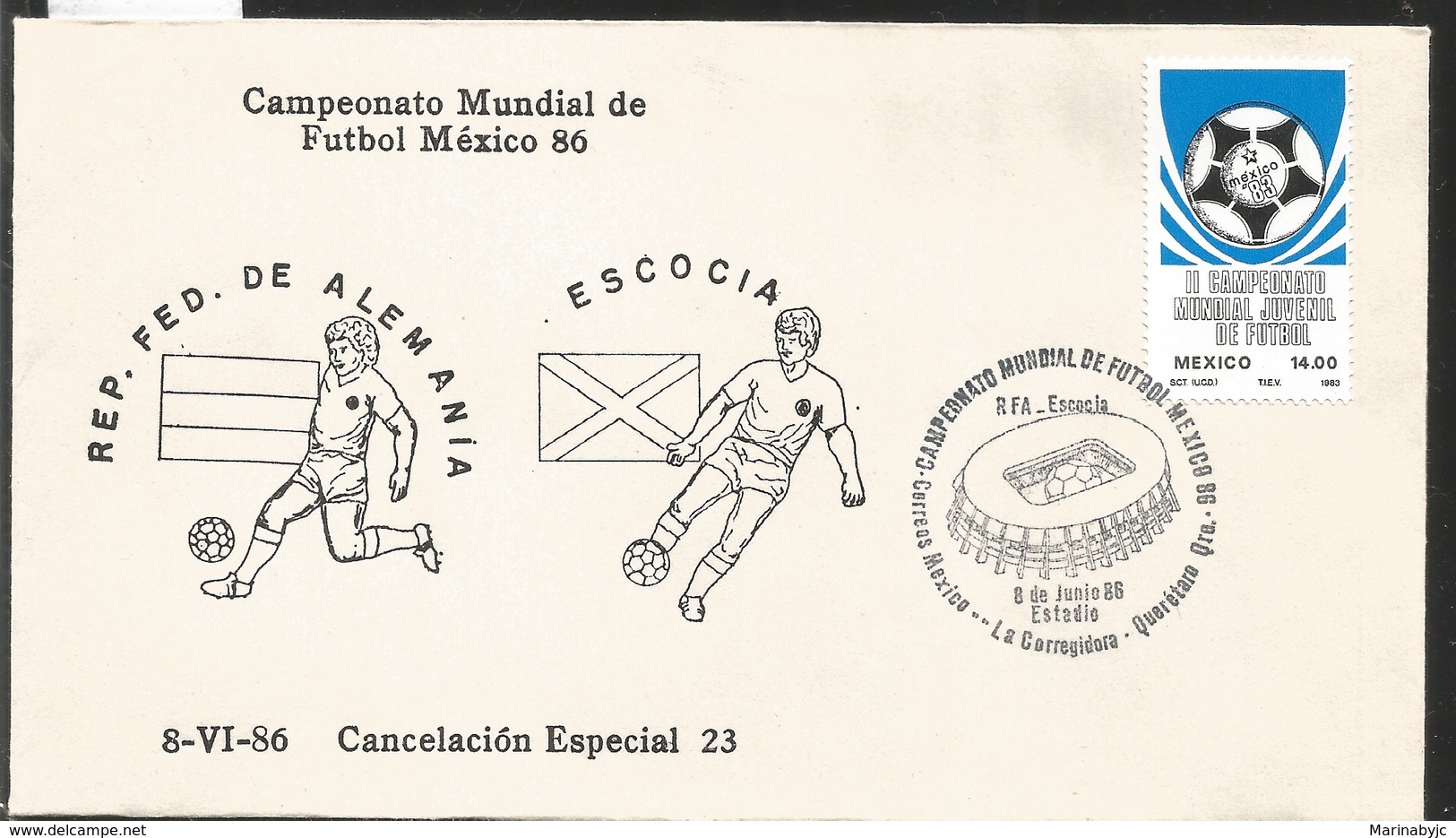 J) 1983 MEXICO, FEDERAL REPUBLIC OF GERMANY-SCOTLAND, BALL, SPECIAL CANCELLATION, II WORLD YOUTH FOOTBALL CHAMPIONSHIP, - Mexico