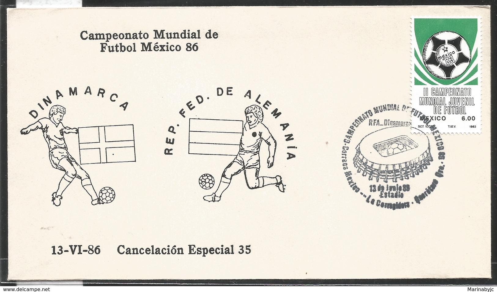J) 1983 MEXICO, DENMARK-FEDERAL REPUBLIC OF GERMANY, BALL, SPECIAL CANCELLATION, II WORLD YOUTH FOOTBALL CHAMPIONSHIP, F - Mexico