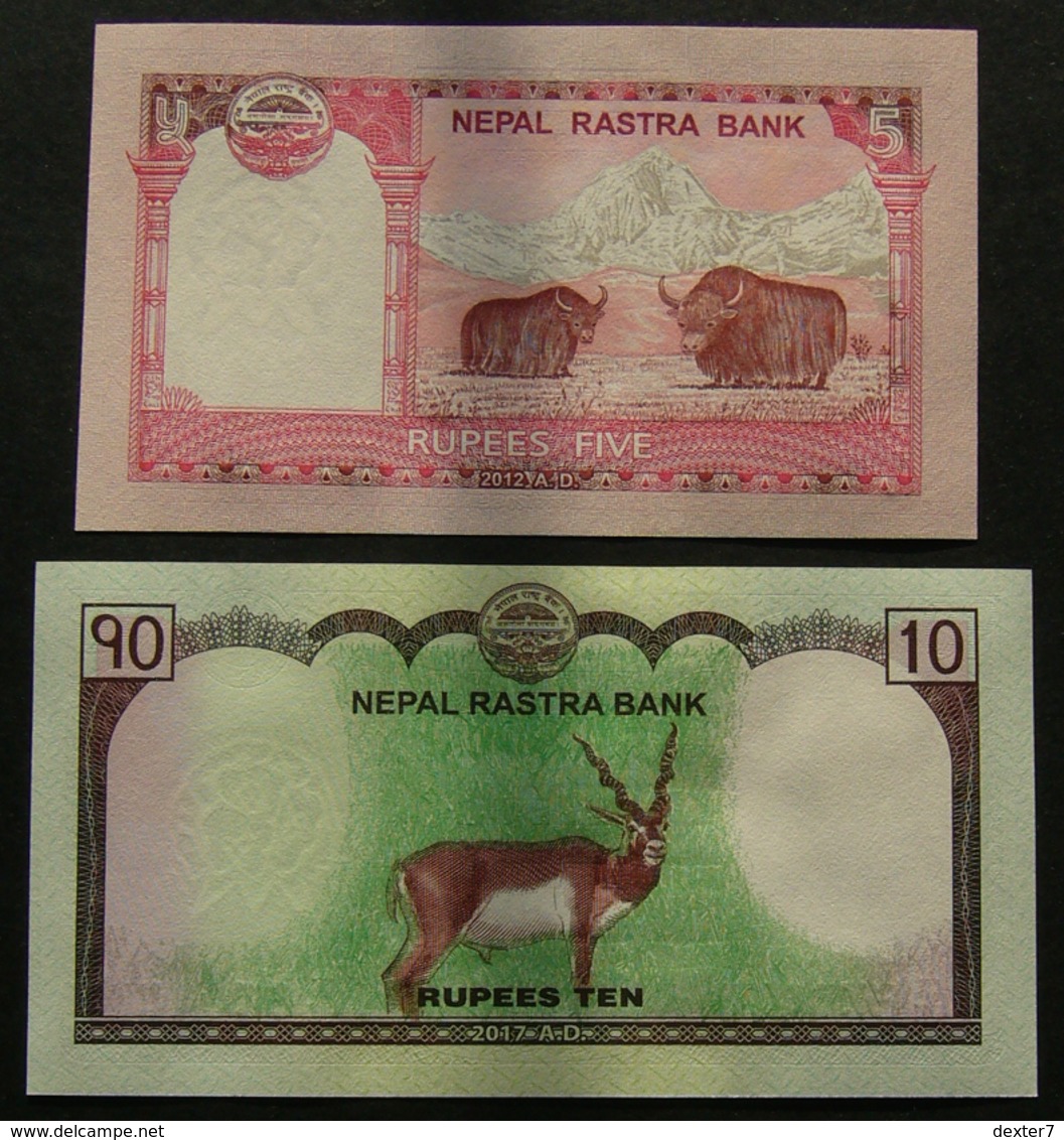 Nepal 5, 10 Rupie Rupee 2012-2017 - 2x Pcs Set UNC FDS - Nepal