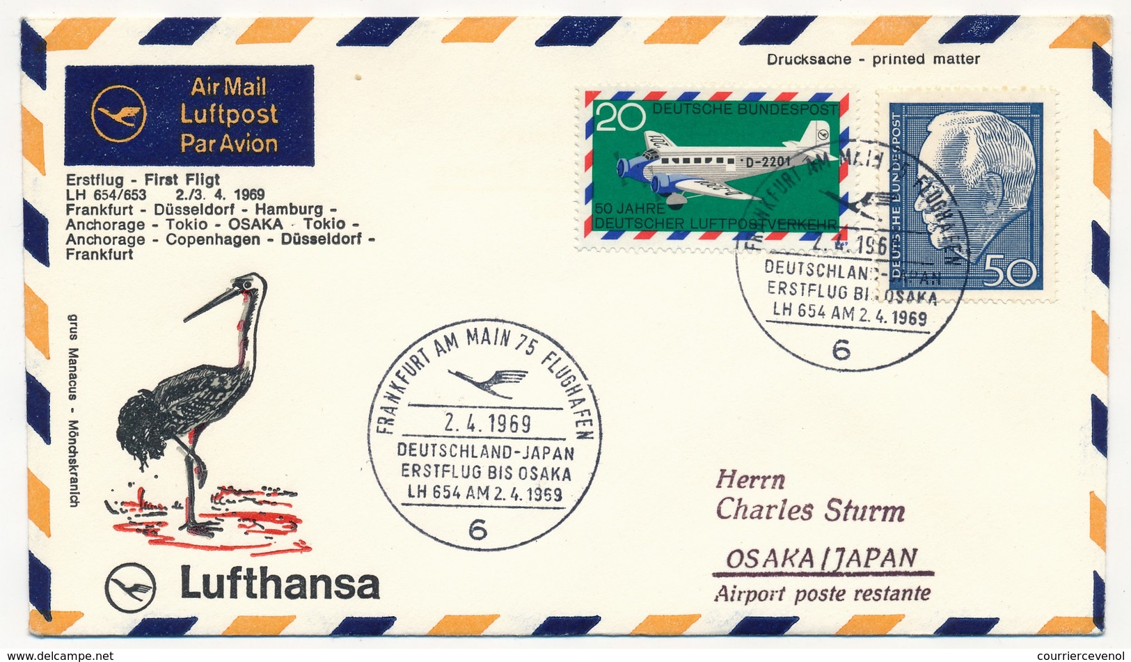 ALLEMAGNE / JAPON - Premier Vol Lufthansa FRANCFORT - OSAKA Et Retour - 1.4.1969 - Briefe U. Dokumente