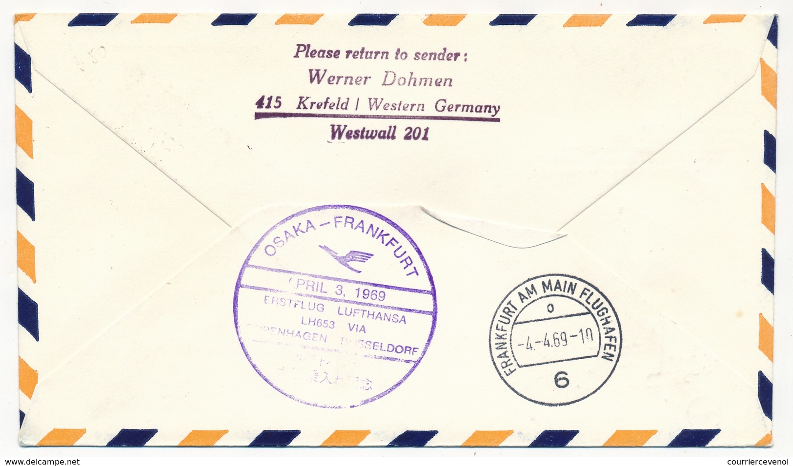 ALLEMAGNE / JAPON - Premier Vol Lufthansa FRANCFORT - OSAKA Et Retour - 1.4.1969 - Lettres & Documents