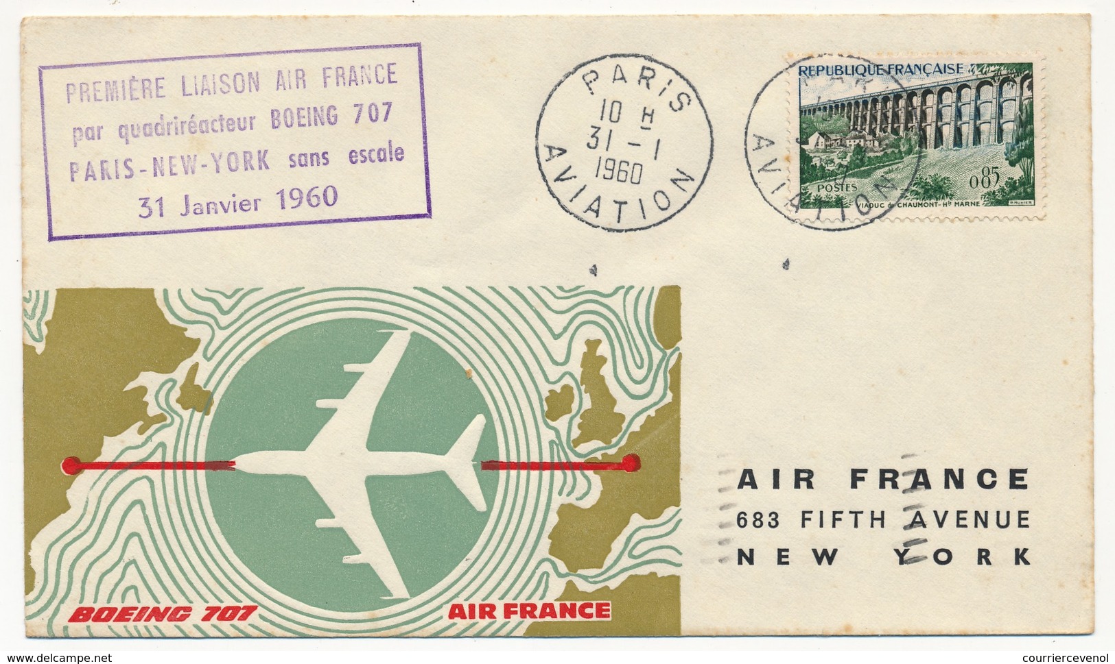 FRANCE /ETATS UNIS - Première Liaison AIR FRANCE 707 Intercontinental NEW-YORK PARIS Et Retour 31.1.1960 - Eerste Vluchten