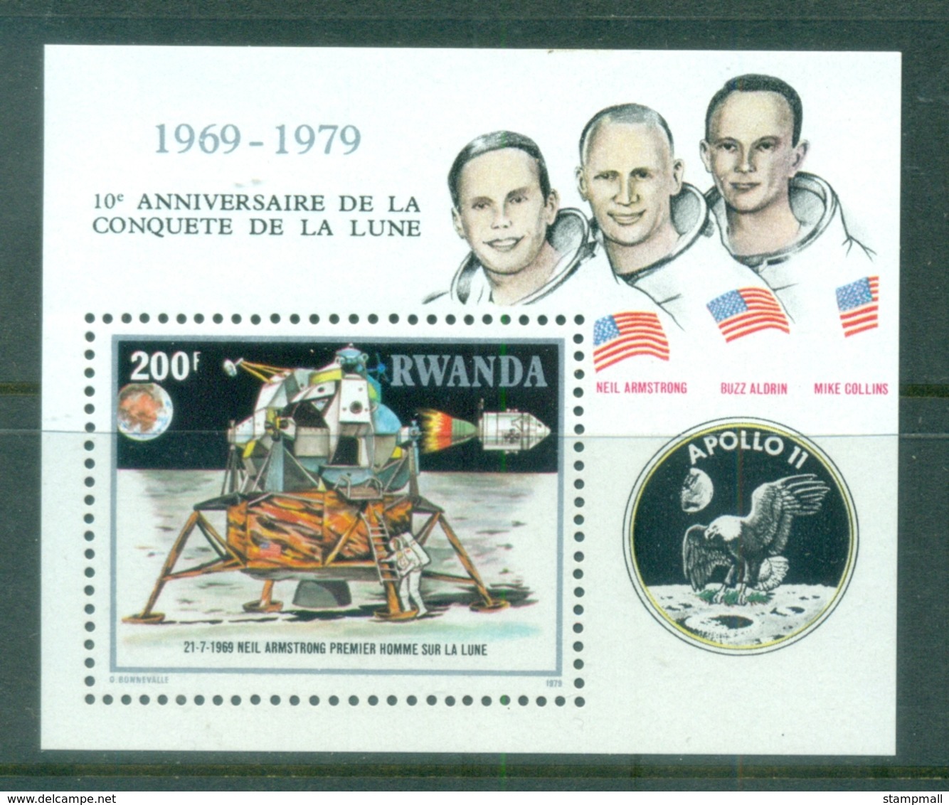 Rwanda 1980 Apollo 11 Space, Moon Exploration MS MUH - Other & Unclassified