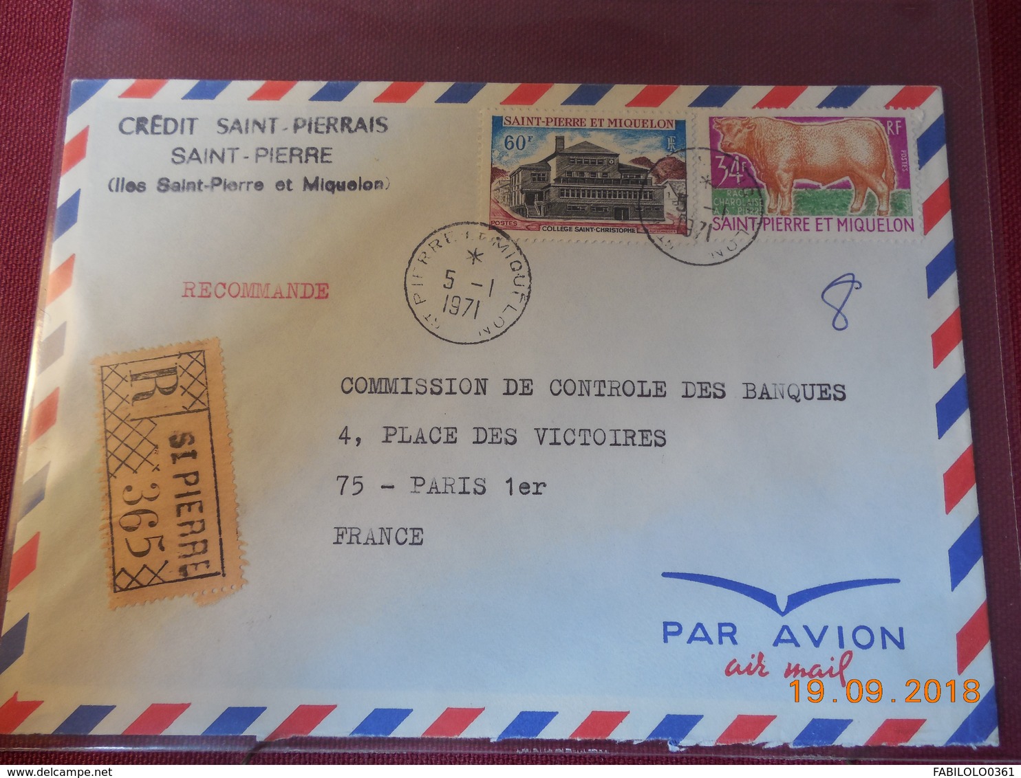 Lettre De St Pierre Et Miquelon A Destination De Paris De 1971 En Recommande - 1921-1960: Moderne